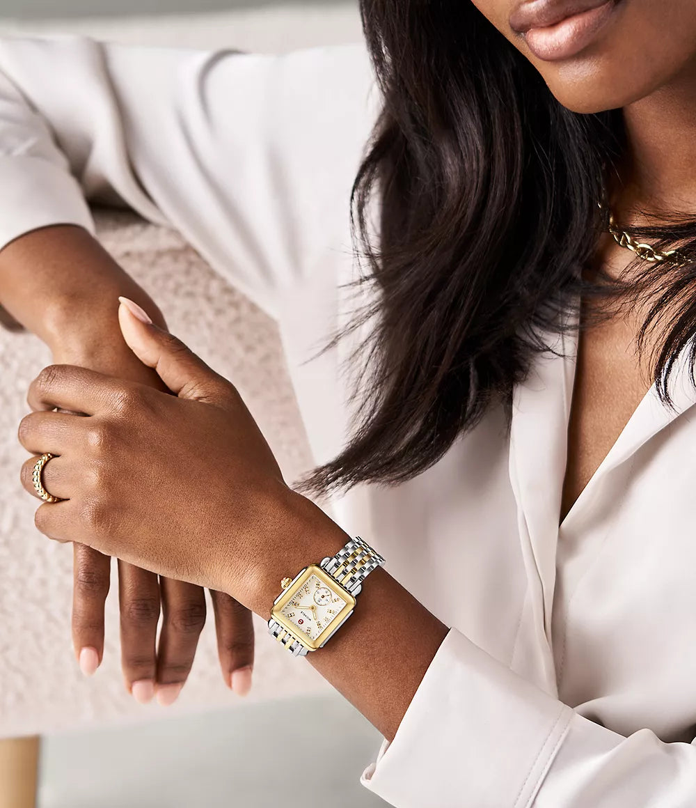 Deco Mid Two Tone 18K Gold Plated Diamond Dial Watch for Women - Luxury Fashion Timepiece for Business, Party & Everyday Wear