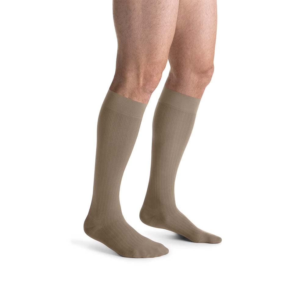 JOBST for Men Ambition 20-30 mmHg Compression Socks - Knee High Medical Support Socks for Circulation & Swelling Relief - Closed Toe Khaki Size 1 Long - Ideal for Travel, Running & Recovery