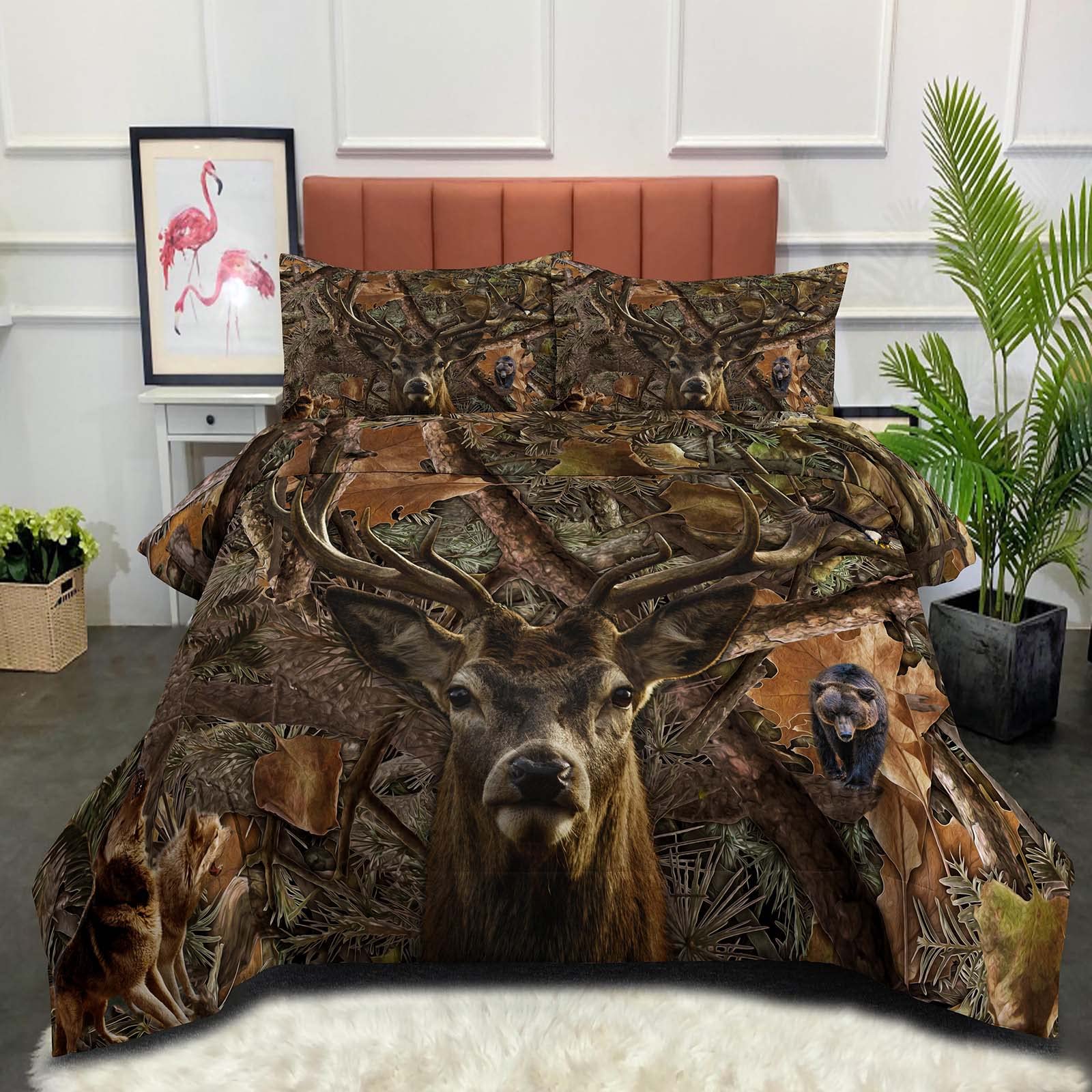 NINENINE Deer Camo Comforter Set for Boys - Twin Size Western Bedding with 1 Comforter & 1 Pillowcase - Perfect for Kids' Room, Hunting Theme Decor & Cozy Bedroom Makeover