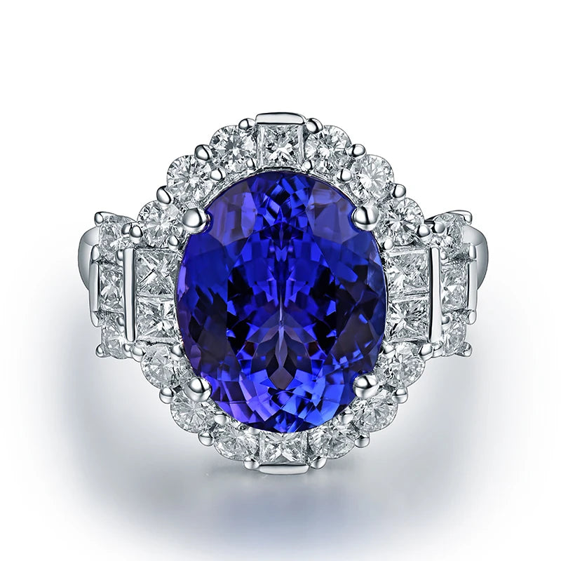 100% Natural Blue Tanzanite Oval Cut 18K White Gold Diamond Ring for Women - Elegant Engagement, Wedding & Anniversary Jewelry Gift
