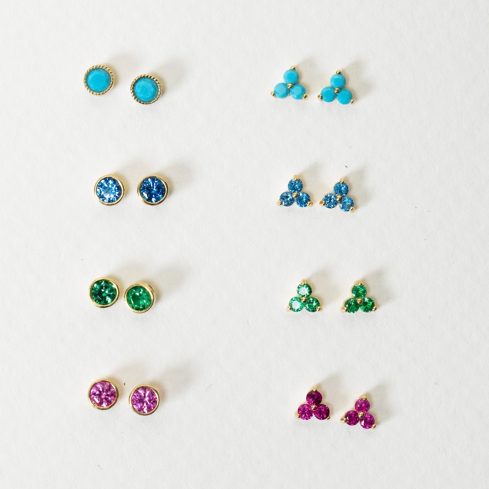 14K Yellow Gold Round Emerald Flat Back Stud Earrings - Bezel Set Gemstone Jewelry for Women, Perfect for Everyday Wear & Special Occasions