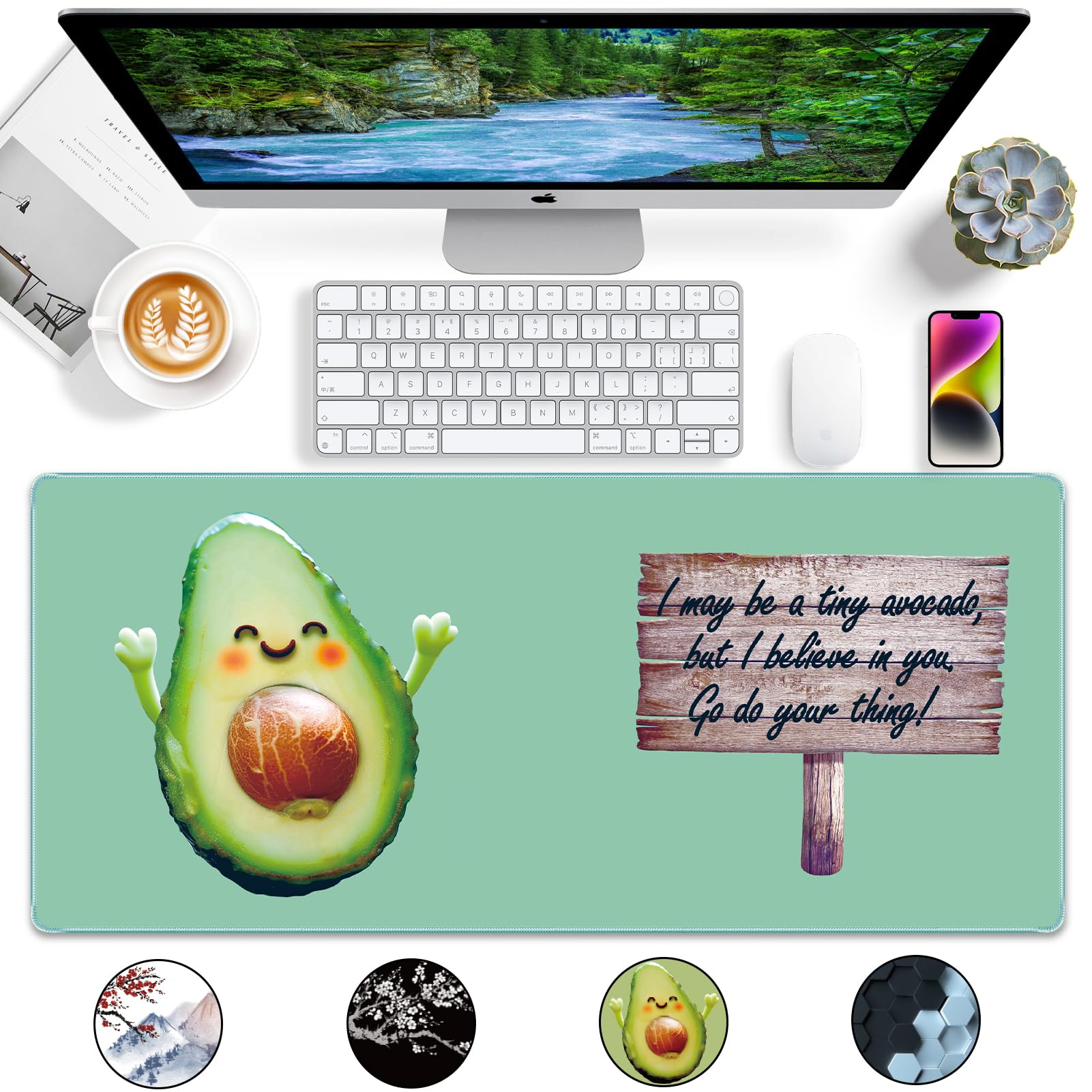 Ultra Large Gaming Mouse Pad - 35.4 x 15.7 Inch Non-Slip Rubber Base Desk Mat for Home Office & PC Gaming | Thick XXXL Mousepad for Work & Play | Avocado Design | Perfect for Computer Desks & Workspaces