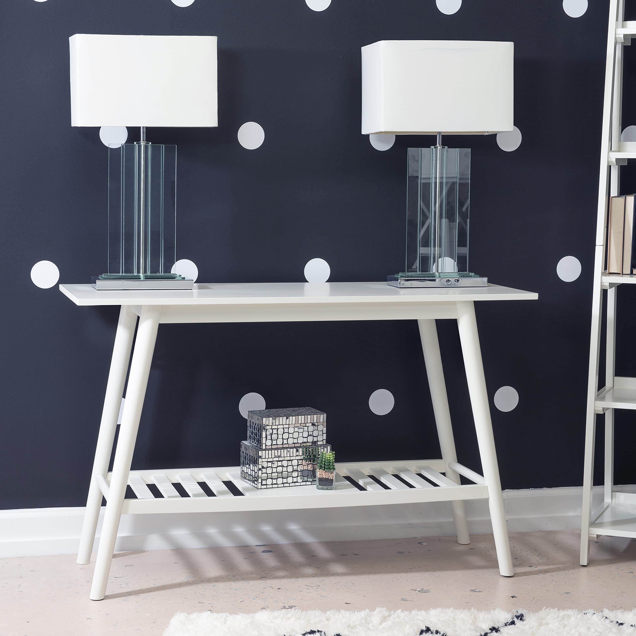 Linon White Mid Century Modern Console Table - Melissa Design for Entryway, Living Room & Hallway Decor