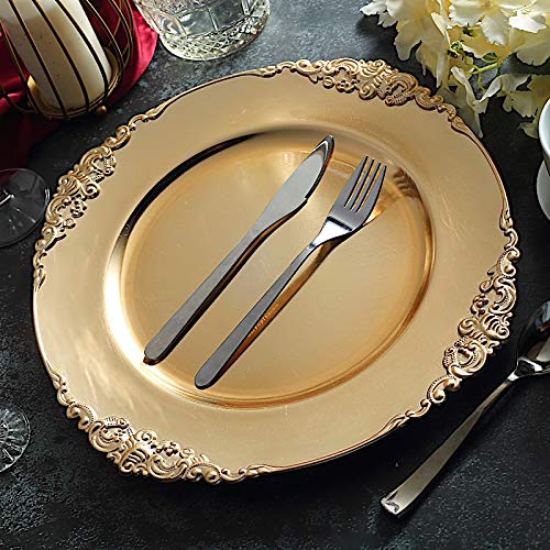 24-Pack 13-Inch Gold Round Charger Plates with Embossed Rim - Elegant Dinnerware for Wedding, Reception & Party Decorations - Perfect for Formal Dining, Holiday Gatherings & Special Events