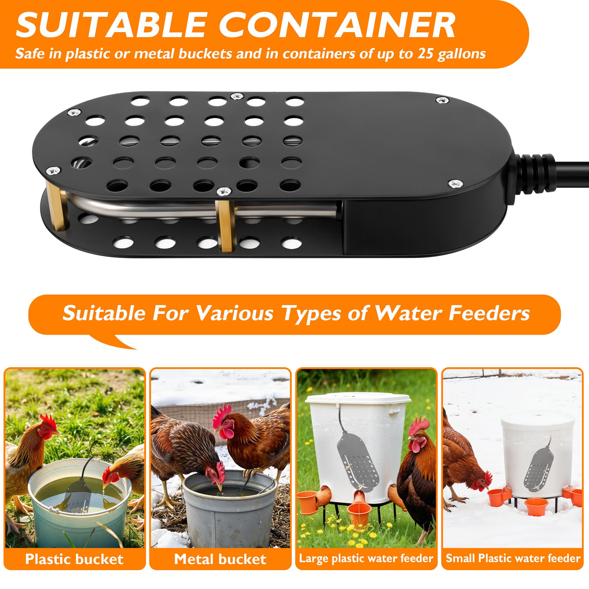 250W Poultry Water Heater - Winter Chicken Water Warmer for Coops & Farms | Keep Water from Freezing in Cold Weather