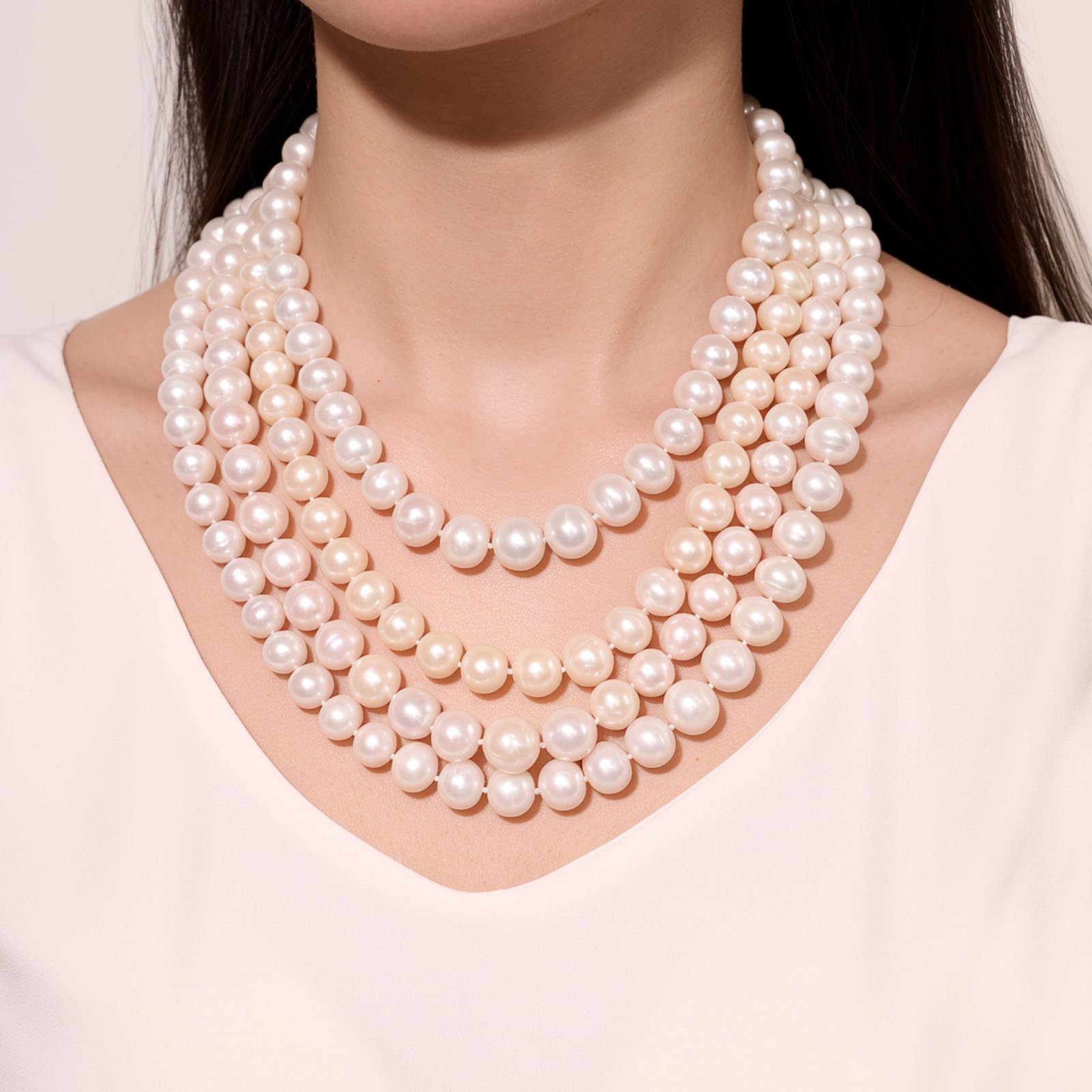 11-12mm Natural White Freshwater Pearl Necklace for Women - 18/20/22/24 Inch Genuine Cultured Pearls with 925 Sterling Silver Clasp - Elegant Jewelry Gift for Mom, Grandmother - Perfect for Weddings, Anniversaries & Special Occasions