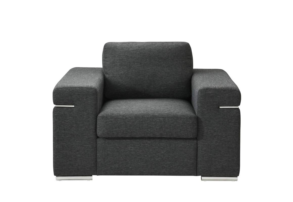 Ergode Gianna Collection - Elegant Wooden Armchair with Chrome Accents, Generously Proportioned Seat & Black Linen Fabric - Perfect for Living Room, Dining Room or Office Decor