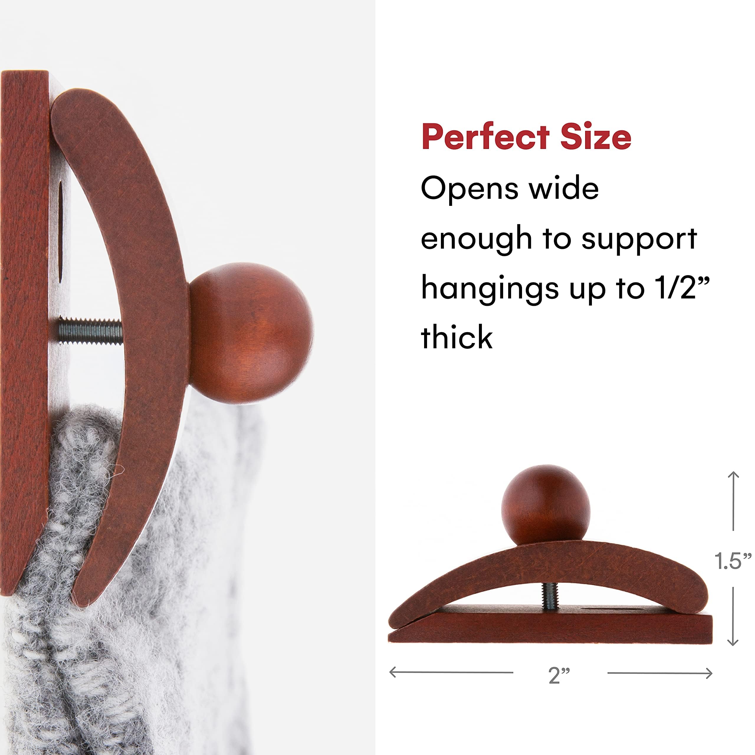Wooden Quilt Hangers with 4 Small Dark Clips and Screws - Wall Mounted Tapestry & Quilt Display Hangers for Home Decor, Bedroom, Living Room, Gallery - Durable Quilt Clips for Hanging Blankets, Art, and Fabric Wall Decor