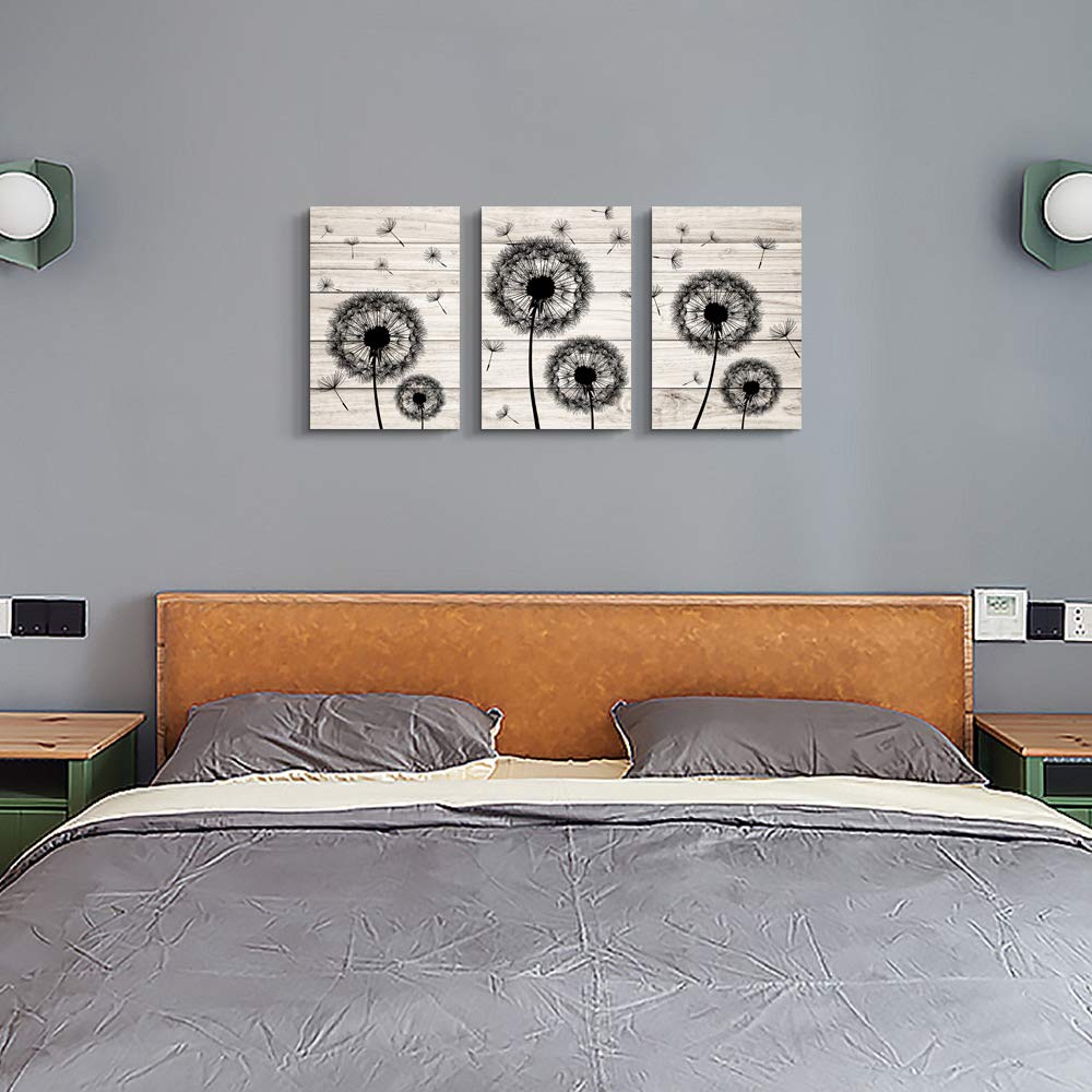 3-Piece Black Dandelion Flowers Canvas Wall Art Set - Abstract Paintings for Living Room, Bedroom, Kitchen & Office Decor - Modern Home Wall Decorations & Hang Pictures for Stylish Interior Design