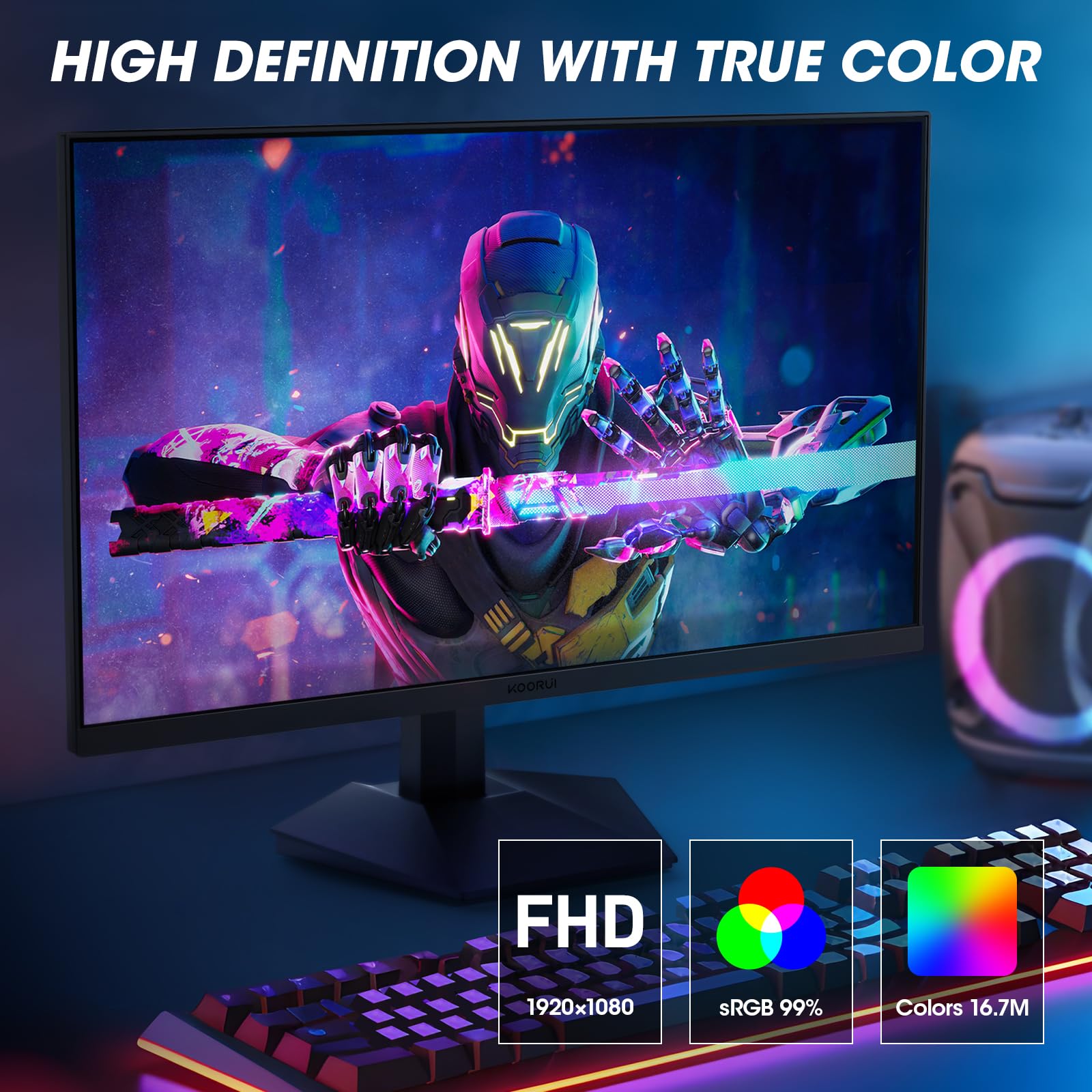 KOORUI 24 Inch Gaming Monitor - 165Hz FHD Fast IPS Display, 1ms Response Time, 99% sRGB, Adaptive Sync, Ultra Slim Bezel, VESA Mount (1920x1080P, HDMI, DisplayPort) - Perfect for Esports, PC Gaming & Home Office Workstations