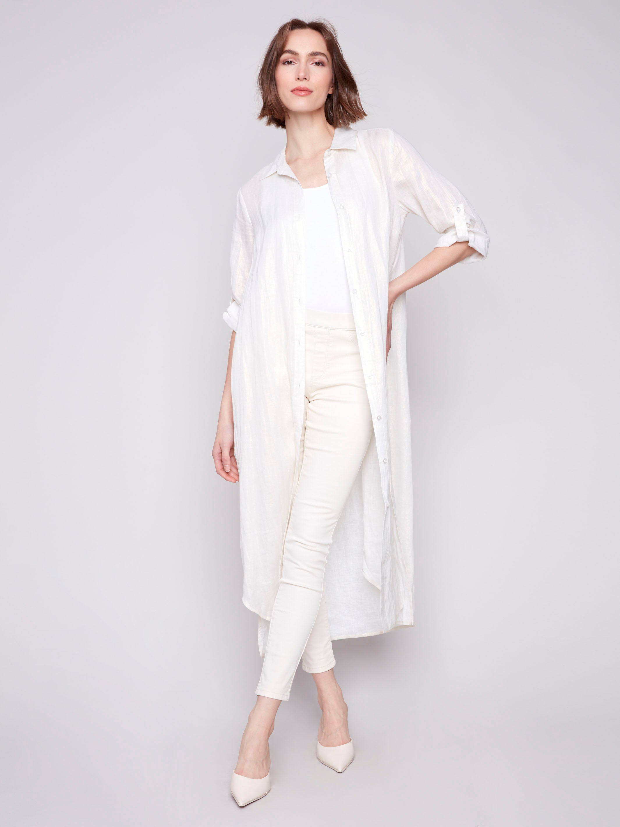 Elegant Foil Print Linen Blend Tunic Dress in Champagne - Perfect for Casual Outings, Summer Parties & Beach Vacations