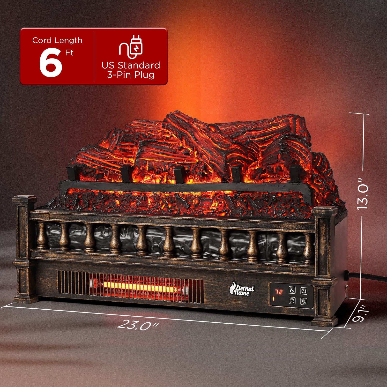 Open Box Eternal Flame EF23 PB Electric Fireplace Logs - Realistic Wood Burning Effect for Home, Office & Patio Heating
