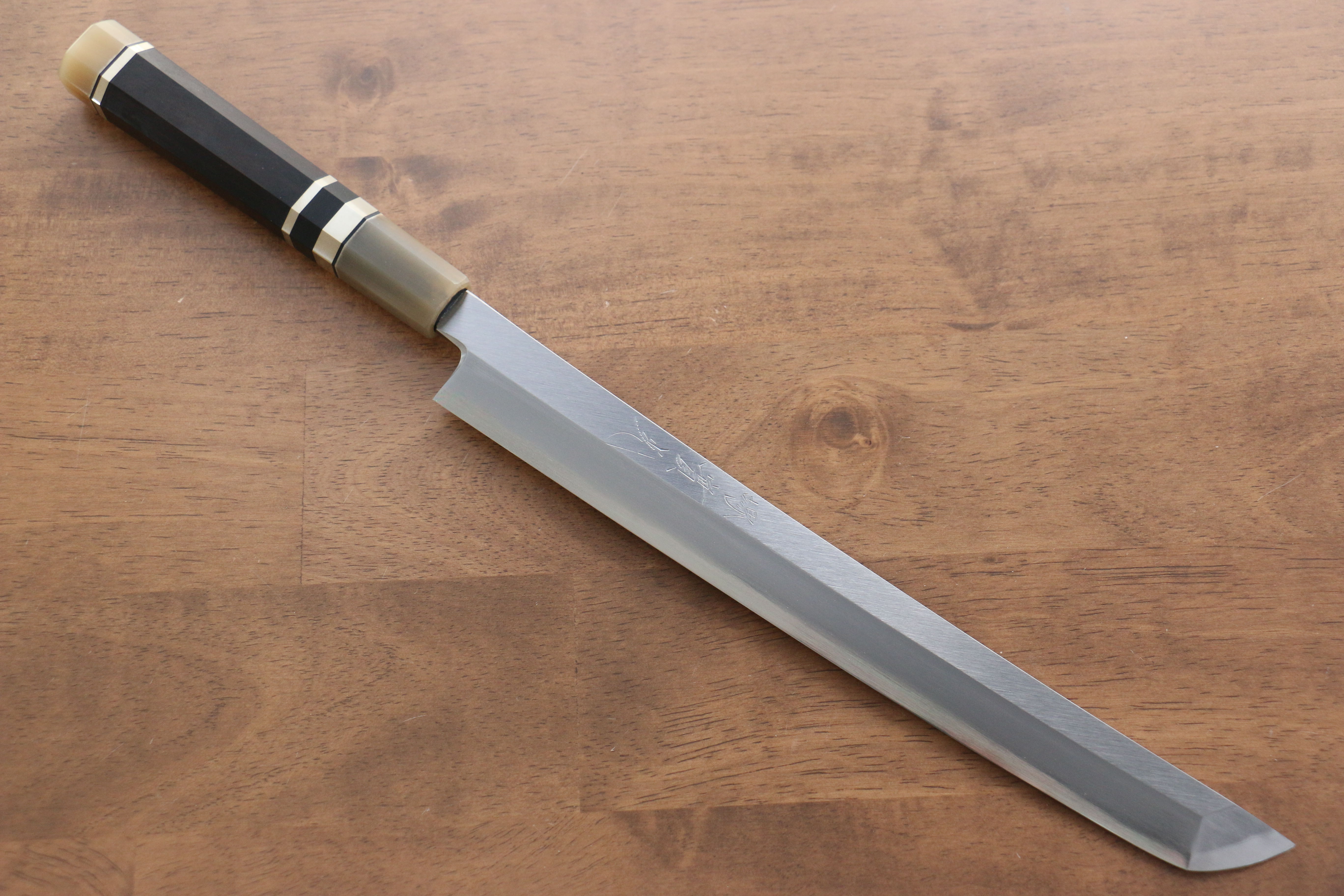 Premium Jikko Shiko White Steel Sakimaru Yanagiba 270mm Japanese Sushi Knife - Ebony Wood Handle with Double Ring Design - Perfect for Sushi Chefs & Japanese Cuisine Preparation
