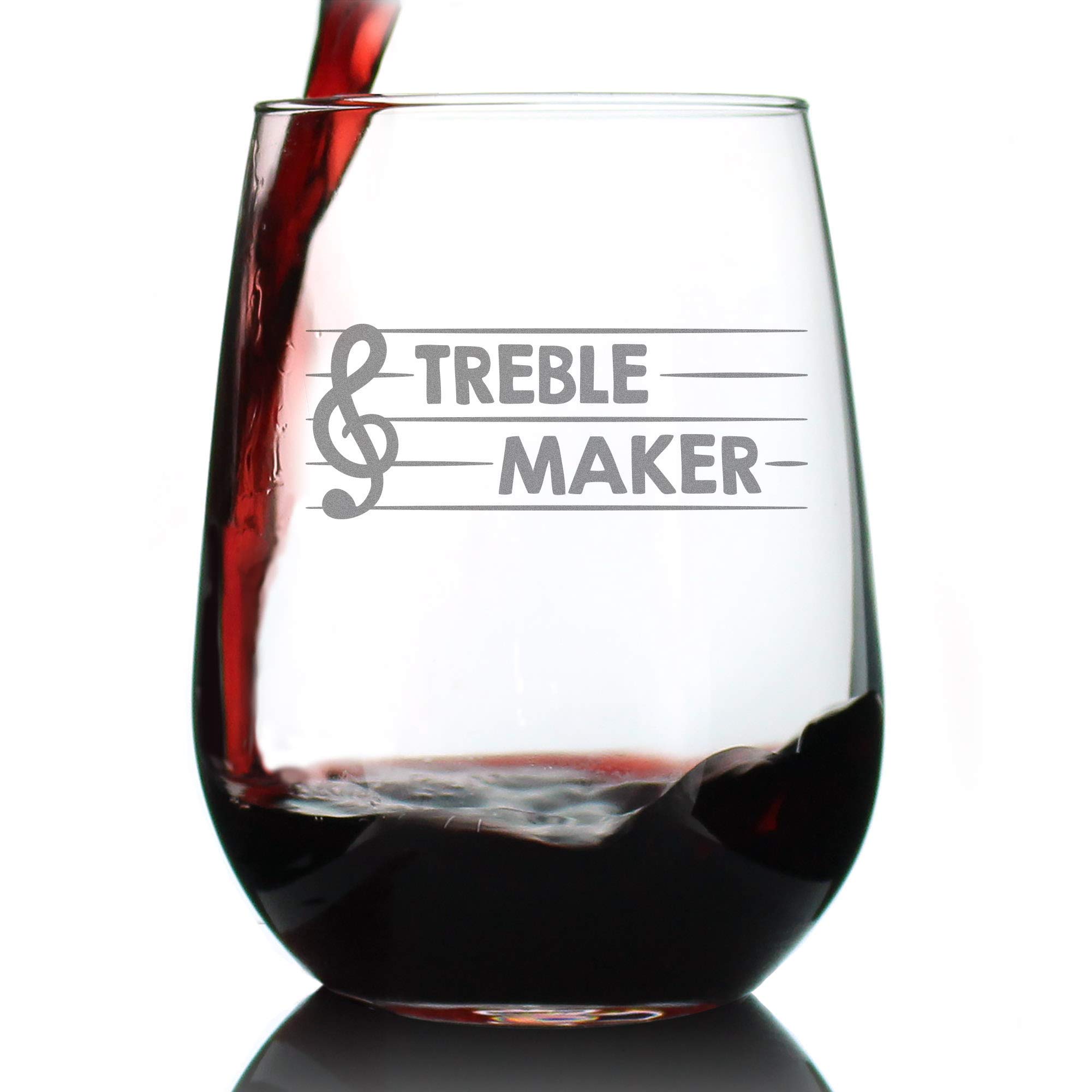 Treble Maker Stemless Wine Glass - Funny Music Teacher Gift for Women & Men - Unique Musical Decor - Large 15oz Glass - Perfect for Parties, Gifts & Music Lovers