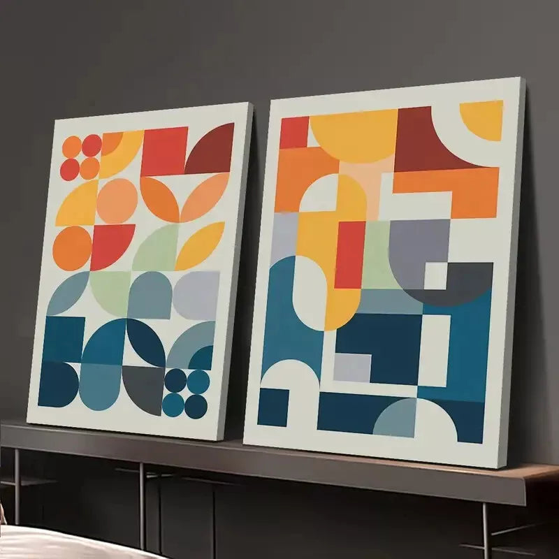 2-Piece Set of Colorful Geometric Shapes & Patterns Canvas Wall Art (50x75cm) - High Quality Print, 100% Australian Made, Ready to Hang - Perfect for Living Room, Bedroom & Office Decor
