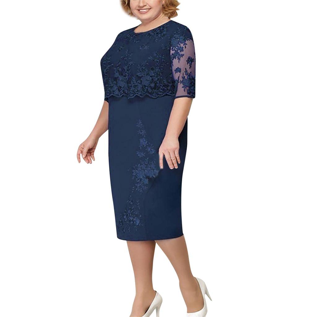 Elegant Black Lace Midi Dress for Women - Short Sleeve Cocktail Party Dress, Plus Size Evening Gown for Weddings, Date Nights & Formal Events