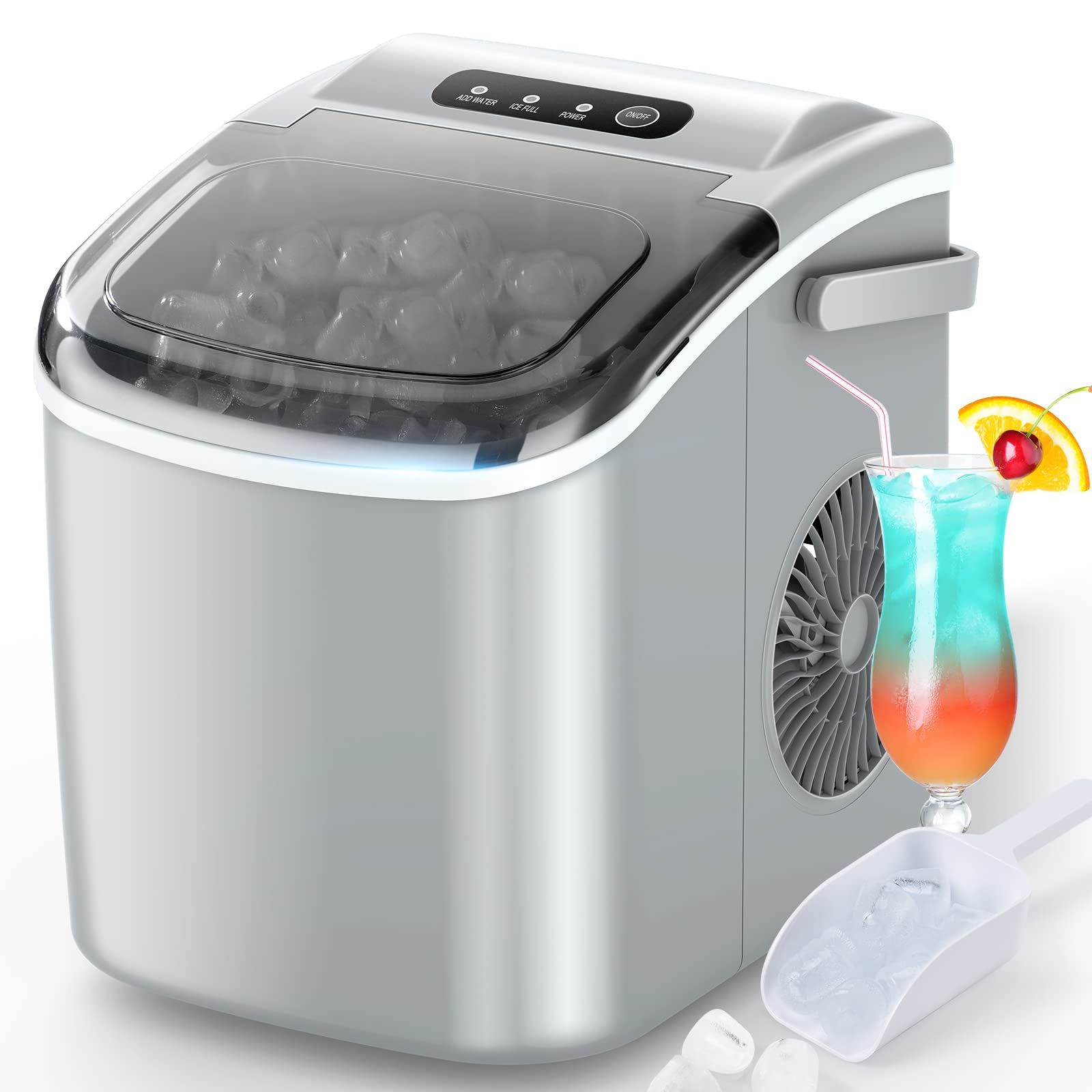 Portable Countertop Ice Maker Machine - 9 Ice Cubes in 6 Minutes, 26.5lbs/24H, Self-Cleaning with Ice Scoop & Basket - Perfect for Home Kitchen, Office, RV, Camping & Outdoor Parties