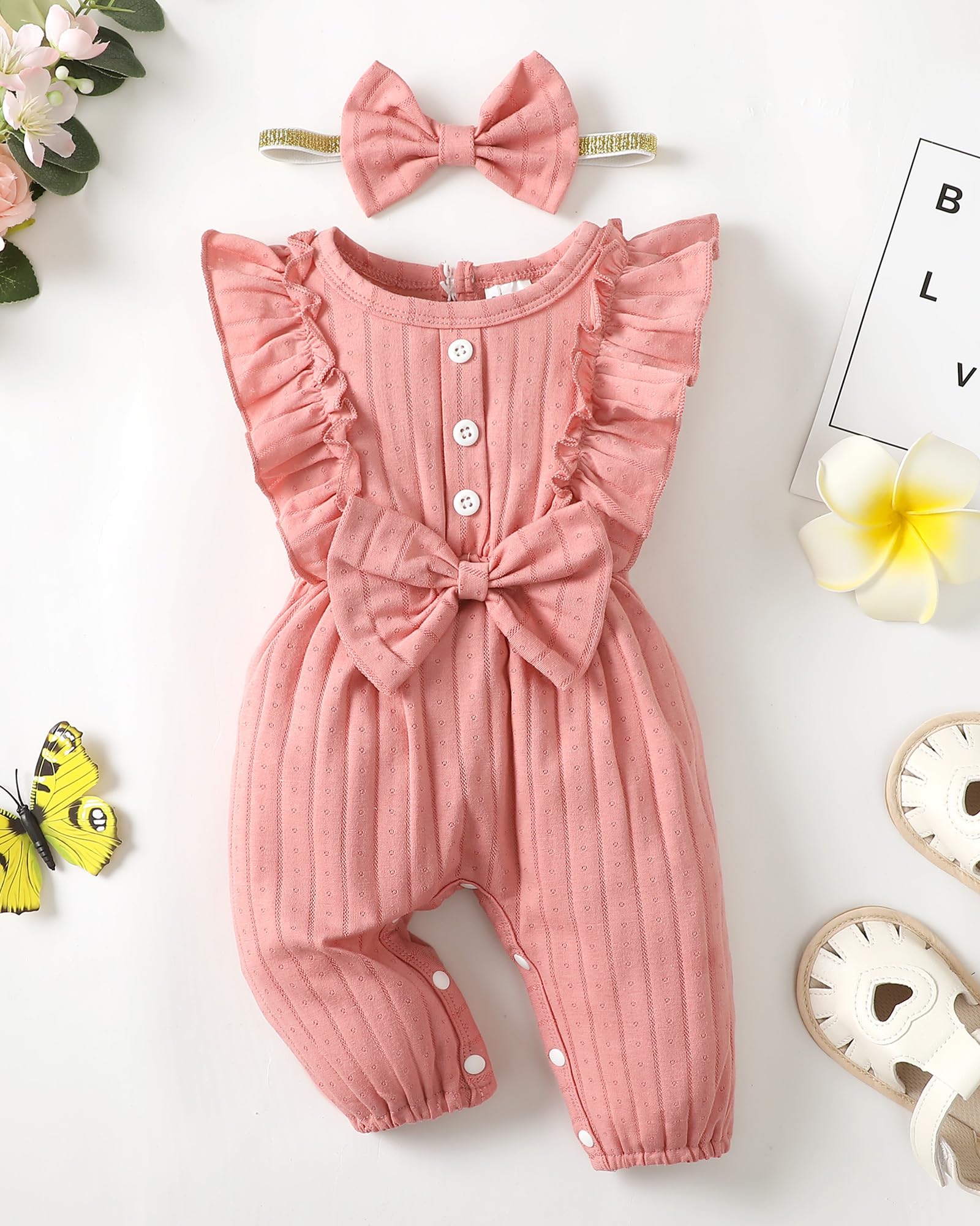 Mioglrie Newborn Baby Girl Clothes - Soft Cotton Short Sleeve Romper Jumpsuit for 0-6 Months | Perfect for Summer Outfits, Photoshoots & Playtime