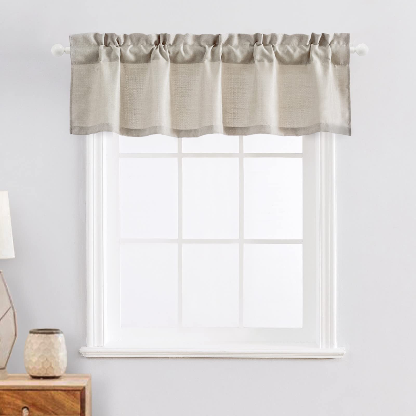 Valea Home Semi-Sheer Linen Kitchen Window Valance - Rod Pocket Curtain Valance, Rustic Home Décor, 56 x 16 Inches, Nature - Perfect for Farmhouse, Cottage & Country Style Kitchens
