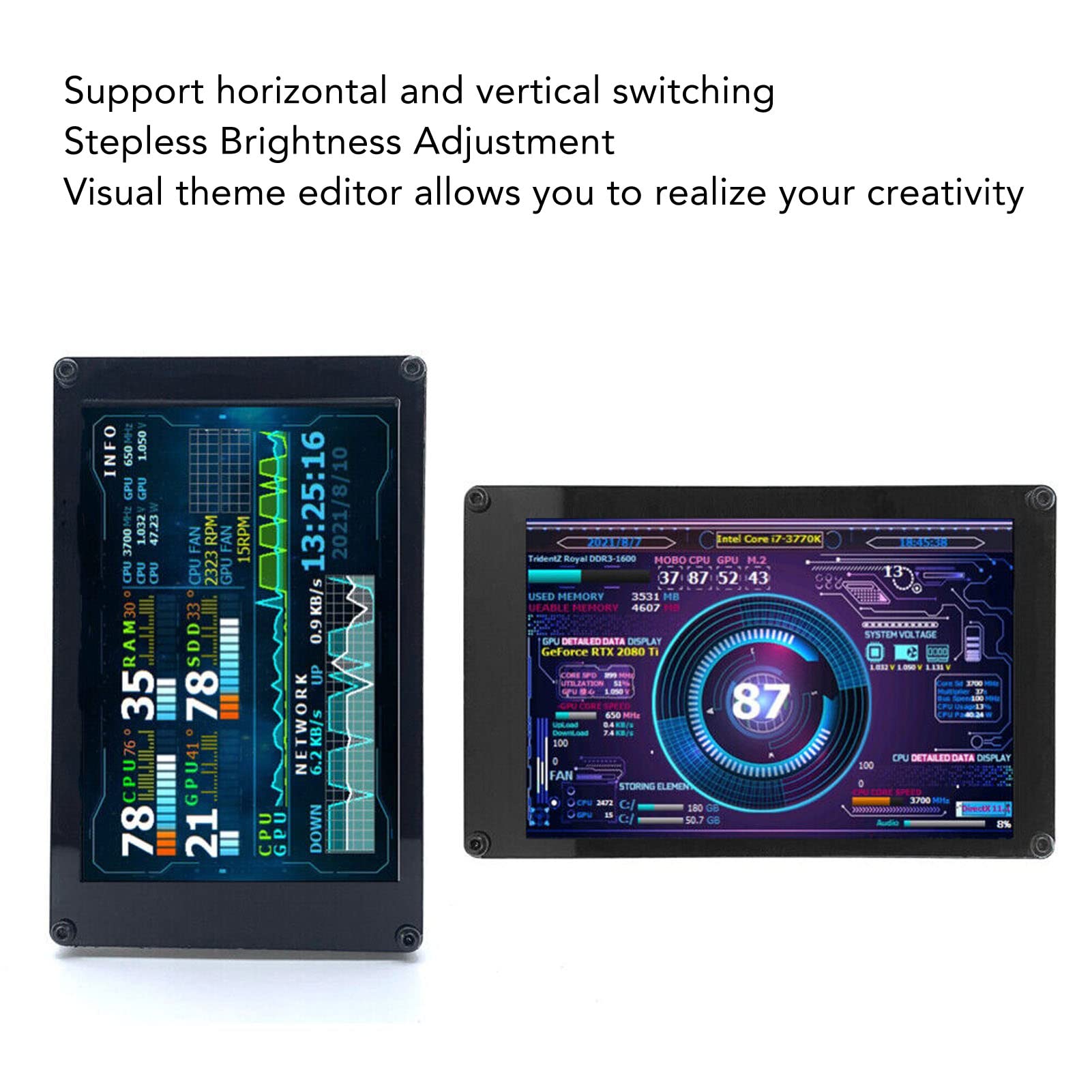 3.5 Inch IPS USB Mini Screen - PC Temperature Monitor for CPU, RAM & HDD - AIDA64 Compatible USB-C Secondary Display for Computer Case | Perfect for Gaming Rigs, Workstations & DIY PC Builds