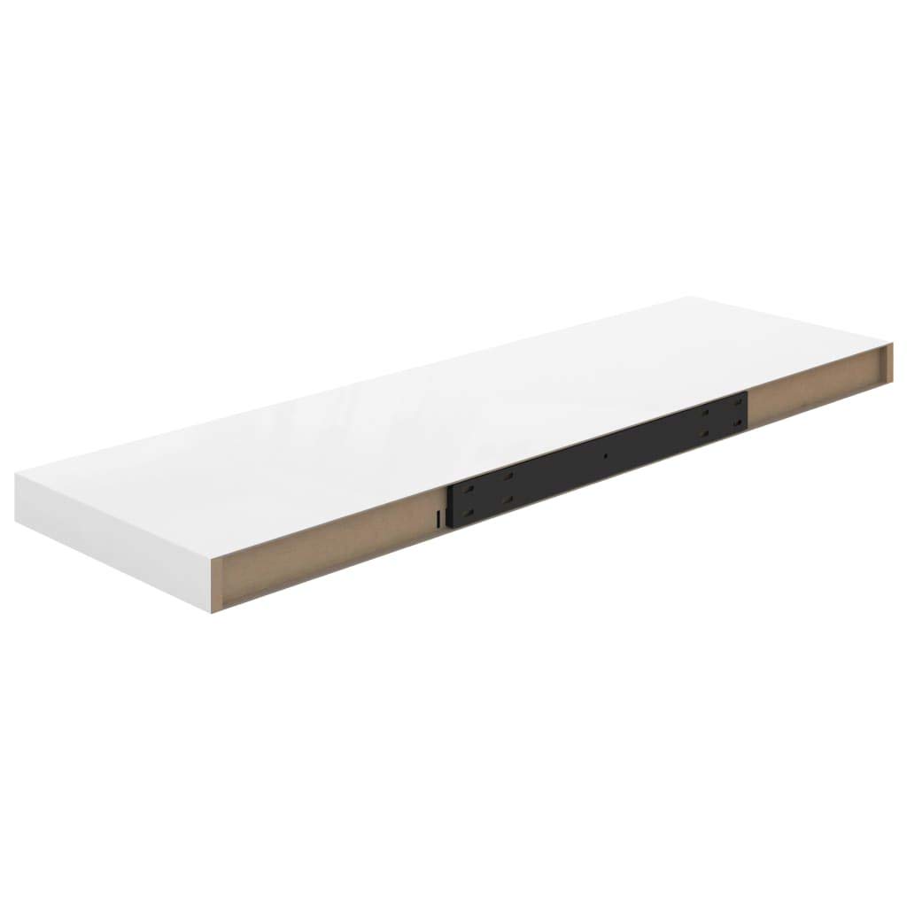CHARMMA 323753 Floating Wall Shelves Set of 4 - High Gloss White MDF Shelves 31.5x9.25x1.5 Inches - Modern Wall Storage for Living Room, Bedroom, Bathroom & Office Organization