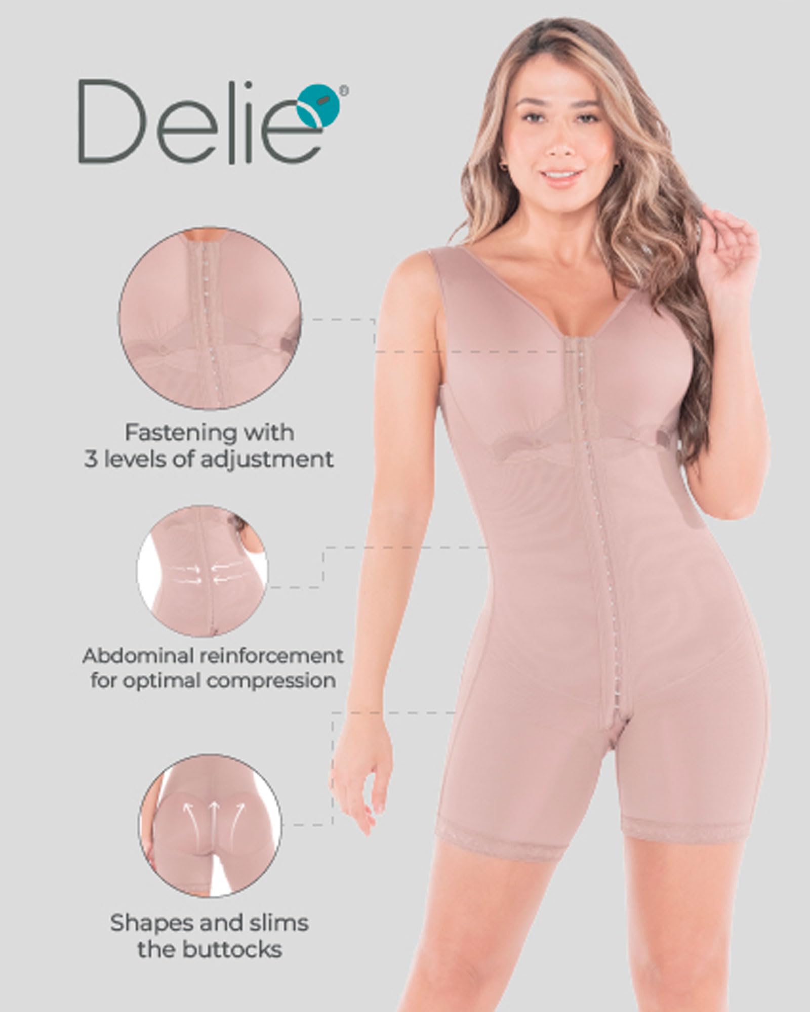DPRADA DELIÉ by Fajas 09215 Colombian Postpartum Girdle - Full Body Shaper for Women - Black - Slimming Waist Trainer for Post Pregnancy & Weight Loss