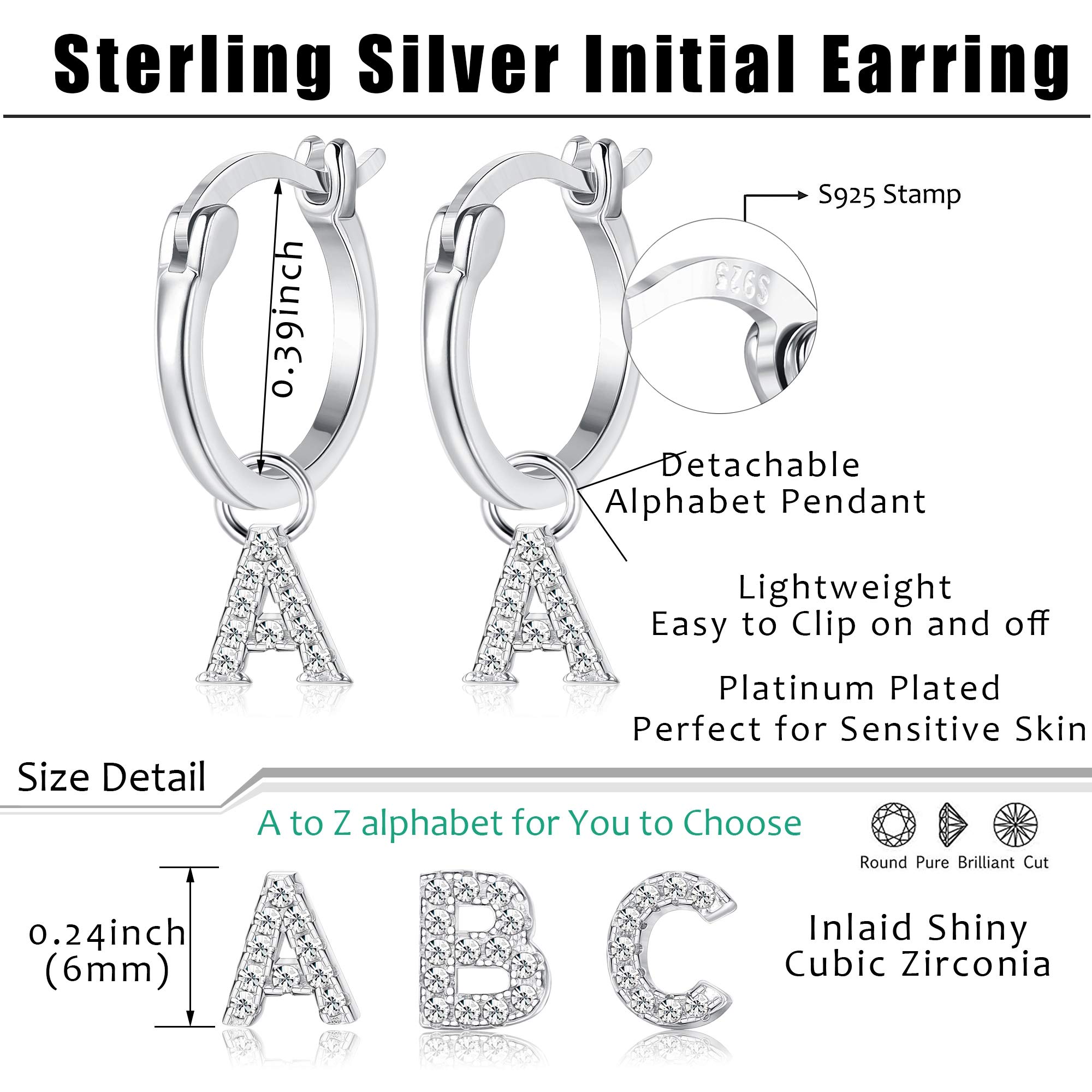 925 Sterling Silver Initial Hoop Earrings for Women - White Gold Plated A-Z Alphabet Earrings with Cubic Zirconia | Personalized Jewelry Gifts for Her | Perfect for Birthdays, Anniversaries & Everyday Wear