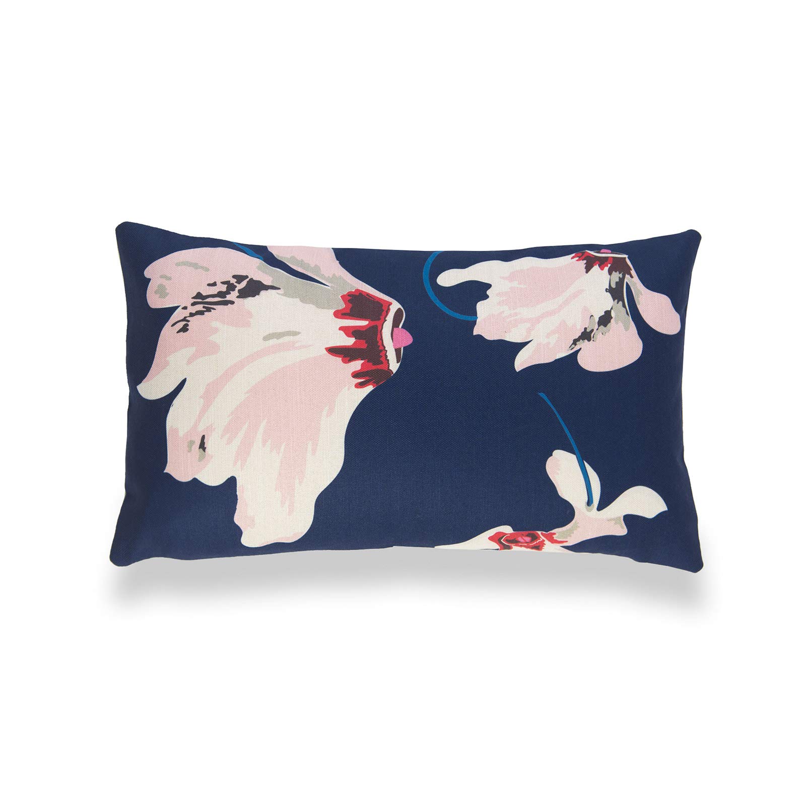 Hofdeco Spring Floral Lumbar Pillow Cover Only 12x20 Inches - Navy Blue & Pink Decorative Cushion Cover for Sofa, Couch, Bed - Perfect for Living Room, Bedroom & Home Decor