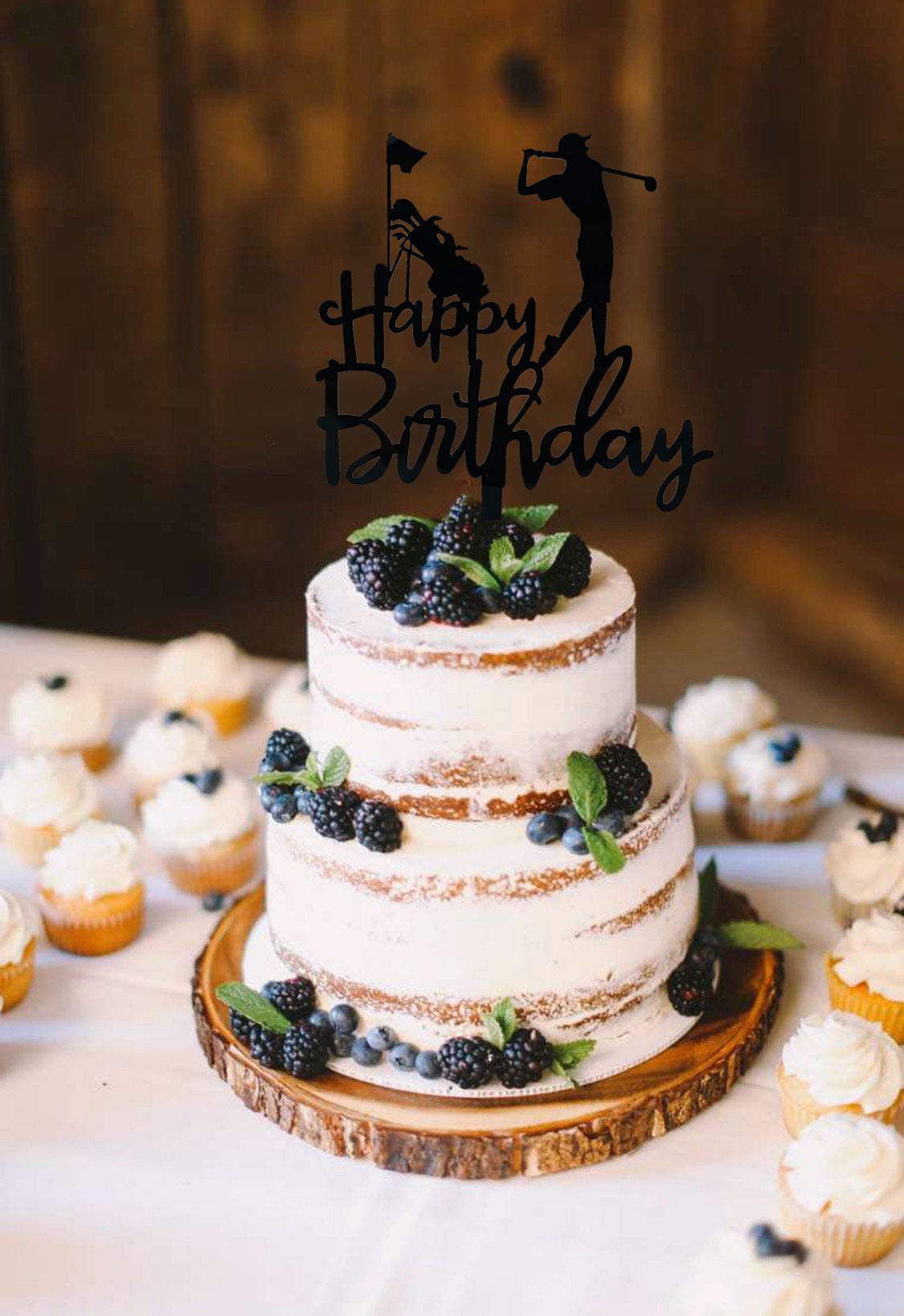 Golf Happy Birthday Cake Topper - Black Acrylic Birthday Decor for Men & Boys - Perfect for Golf Themed Parties, Father's Day, Retirement Celebrations