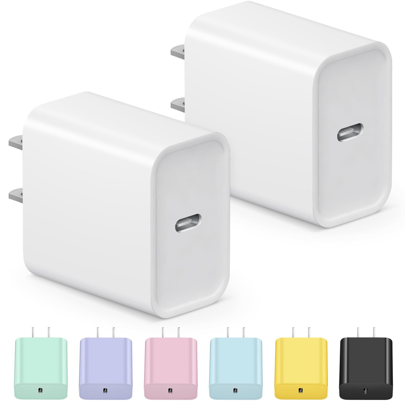 Fast Charging USB C Wall Charger Block 2-Pack - 20W PD Type C Power Adapter for iPhone 16/16 Plus/16 Pro/16 Pro Max/15/15 Plus/15 Pro/15 Pro Max/14/14 Pro Max/13/13 Mini/12/12 Pro Max & Samsung Galaxy - Perfect for Home, Office & Travel Charging
