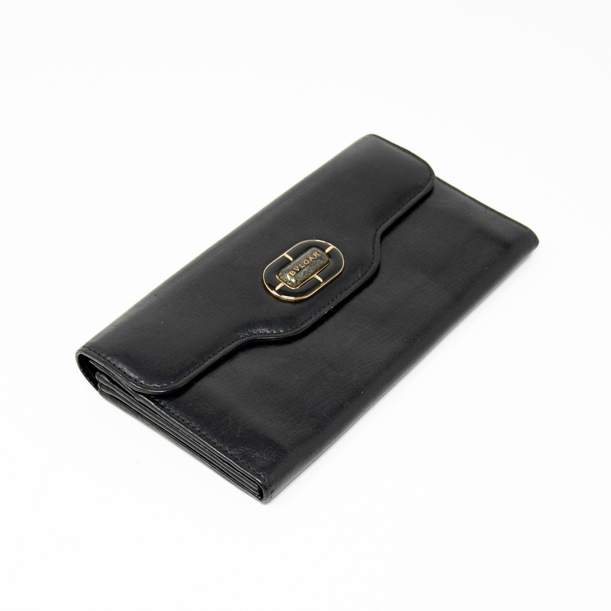Bvlgari Black Leather Long Wallet for Men - Luxury Designer Bifold Wallet with RFID Protection - Perfect for Business, Travel & Everyday Use