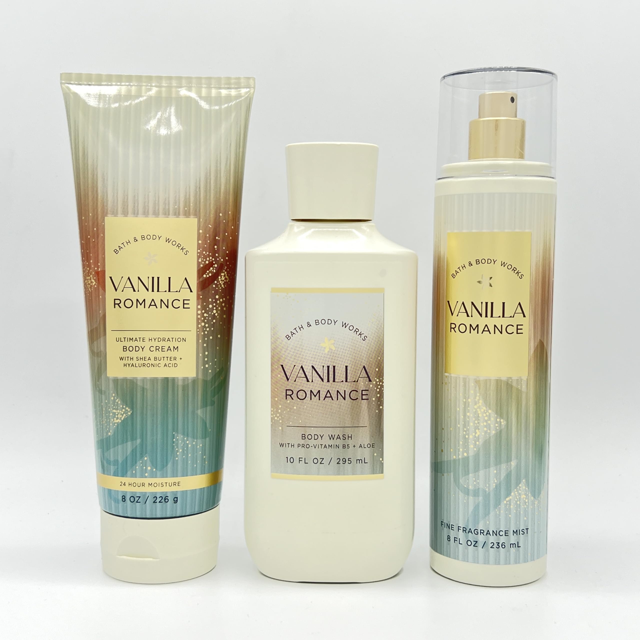 Vanilla Romance Bath & Body 3-Piece Gift Set - Hydrating Body Cream, Moisturizing Body Wash & Refreshing Fragrance Mist for Women | Perfect for Self-Care, Spa Days & Romantic Gifts