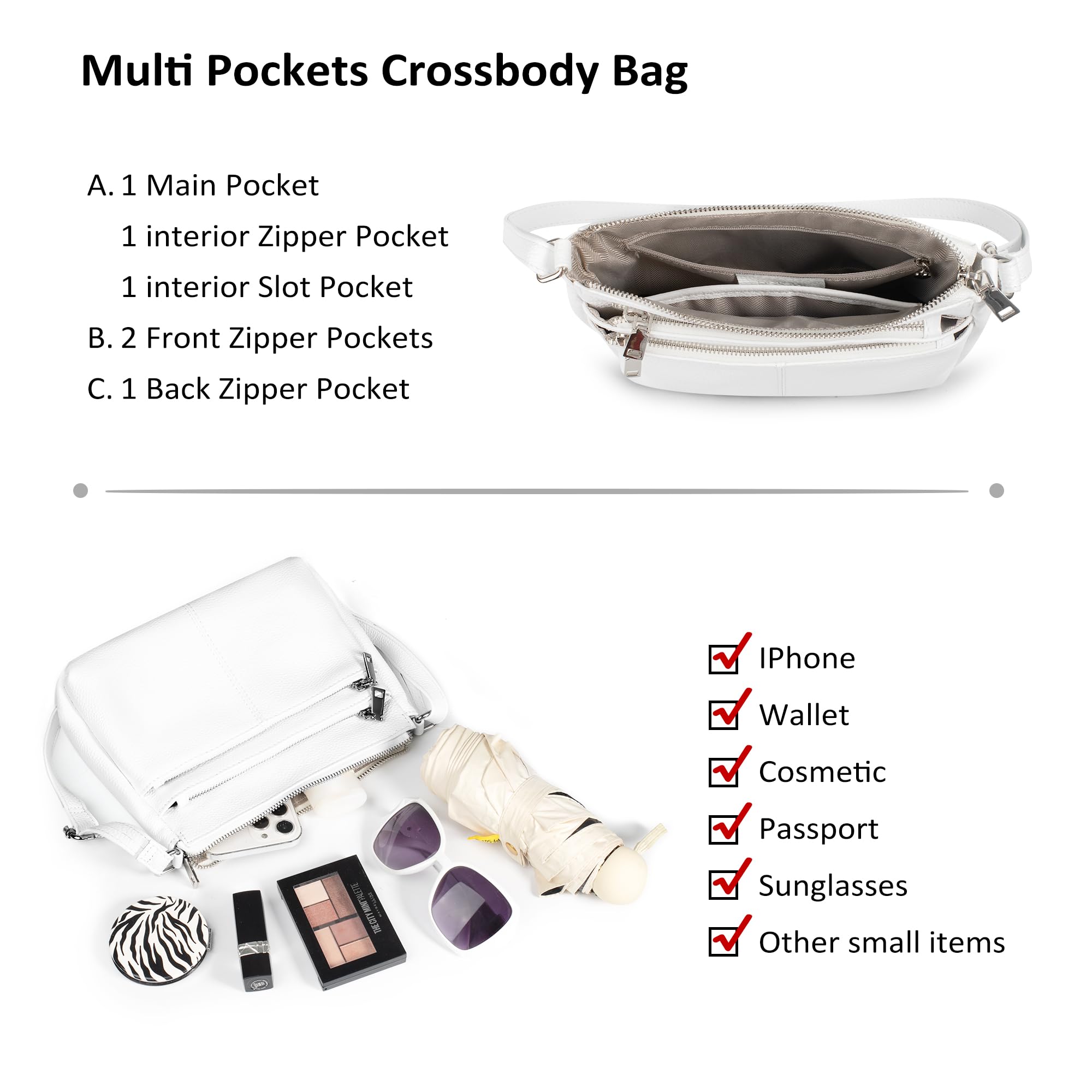 Befen Genuine Leather Crossbody Bags for Women - Medium Shoulder Purse with Multiple Pockets, Stylish Satchel Handbag for Work, Travel & Everyday Use