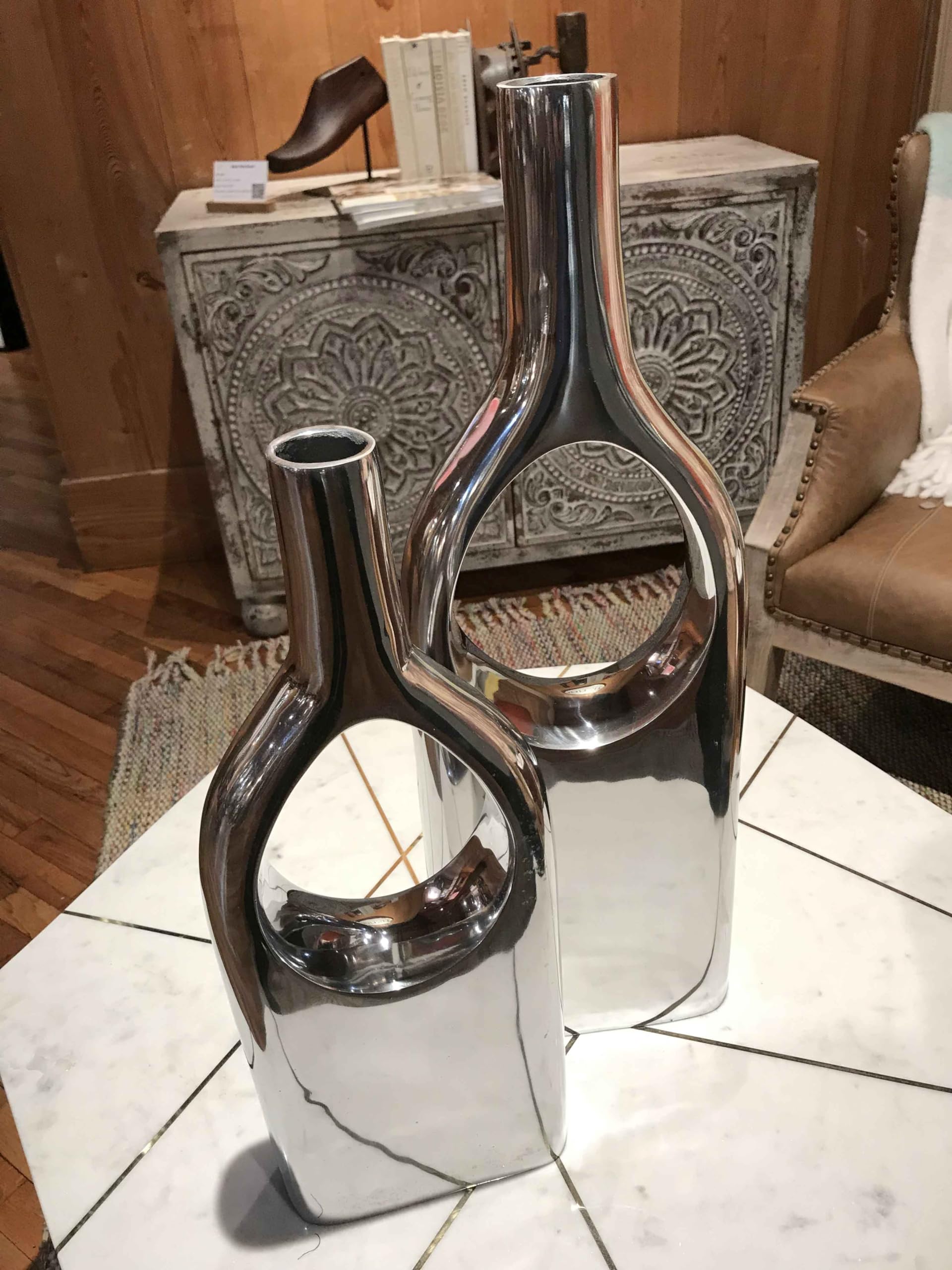Modern Silver View Thru Vases Set of 2 - 20