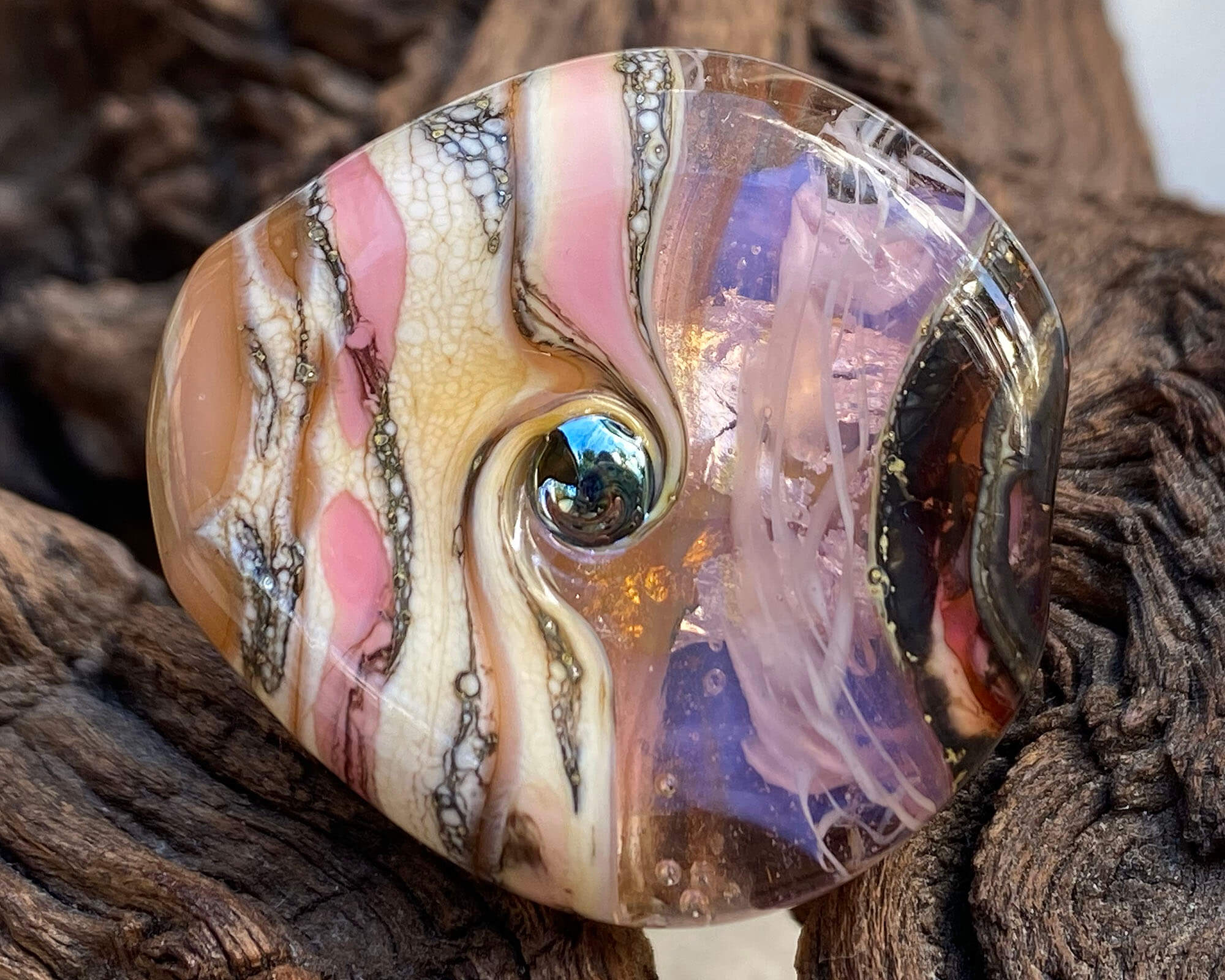 Handmade Caramel Pink Organic Glass Lampwork Focal Bead - SRA Certified for Jewelry Making, DIY Crafts & Home Decor