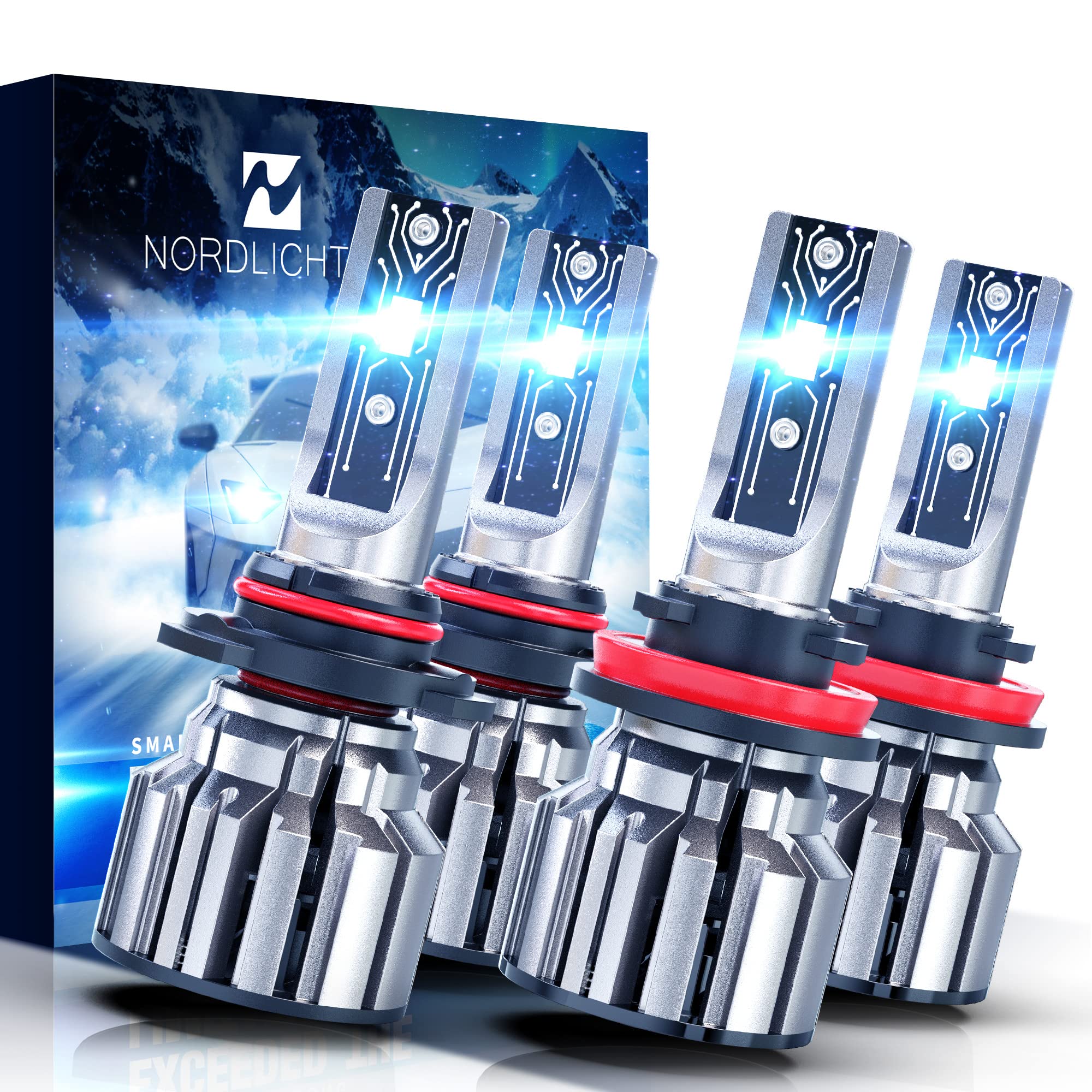 9005 H11 LED Bulbs Combo - 32000LM Super Bright 6500K Xenon White HB3/9005 H8/H9/H11 Fog Light Bulbs - 140W Halogen Replacement with Cooling Fan - Pack of 4 - Perfect for Cars, Trucks, SUVs & Off-Road Vehicles