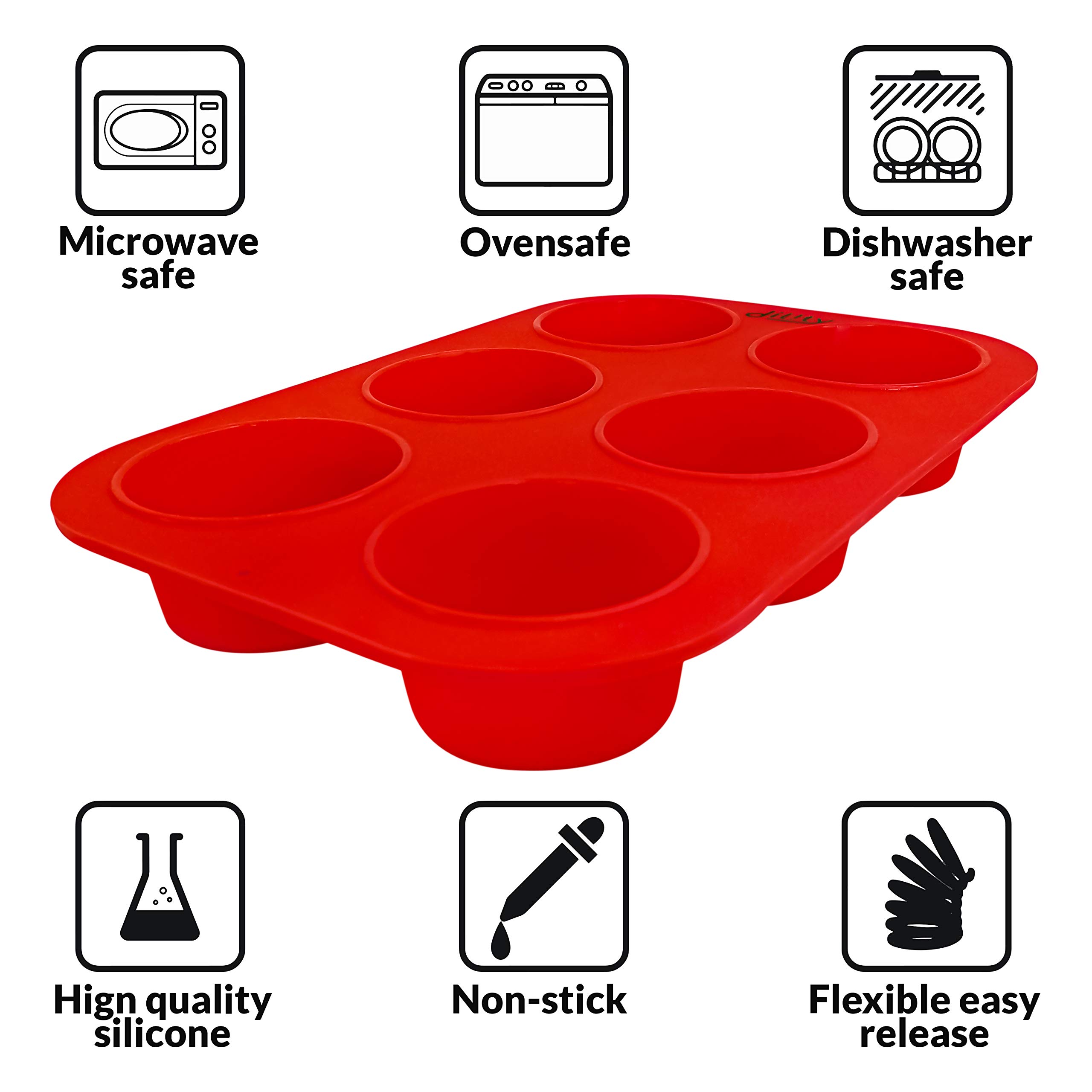 6-Cup Silicone Muffin Pan - Extra Deep Large Cupcake Baking Tray for Muffins, Cupcakes & Yorkshire Puddings | Non-Stick BPA-Free Bakeware | Perfect for Home Baking, Parties & Holiday Treats