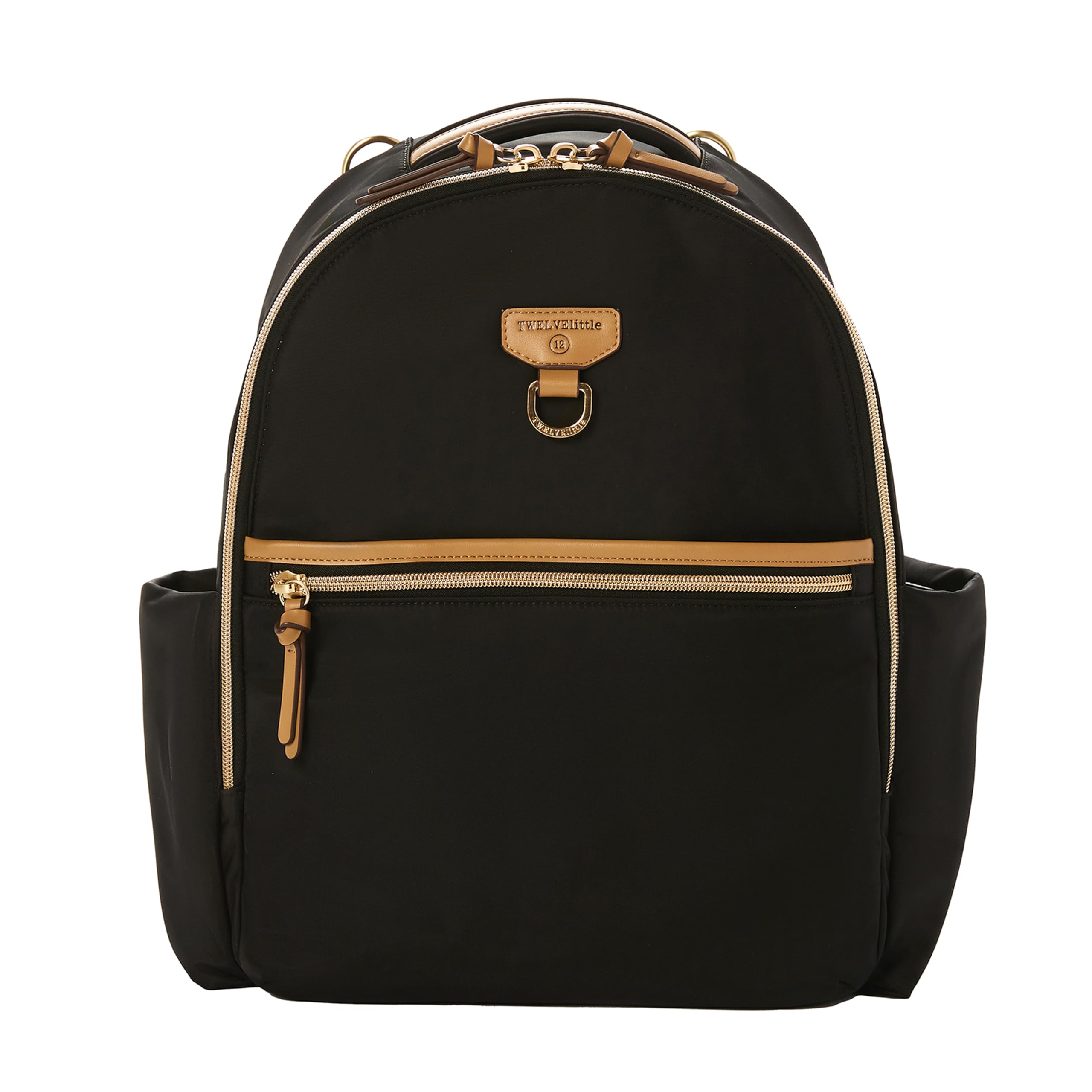 **TWELVElittle Midi Go Diaper Backpack for Moms & Dads – Waterproof Baby Bag with 13 Pockets & Changing Pad – Black/Tan – Perfect for Travel, Daycare & On-the-Go Parenting**