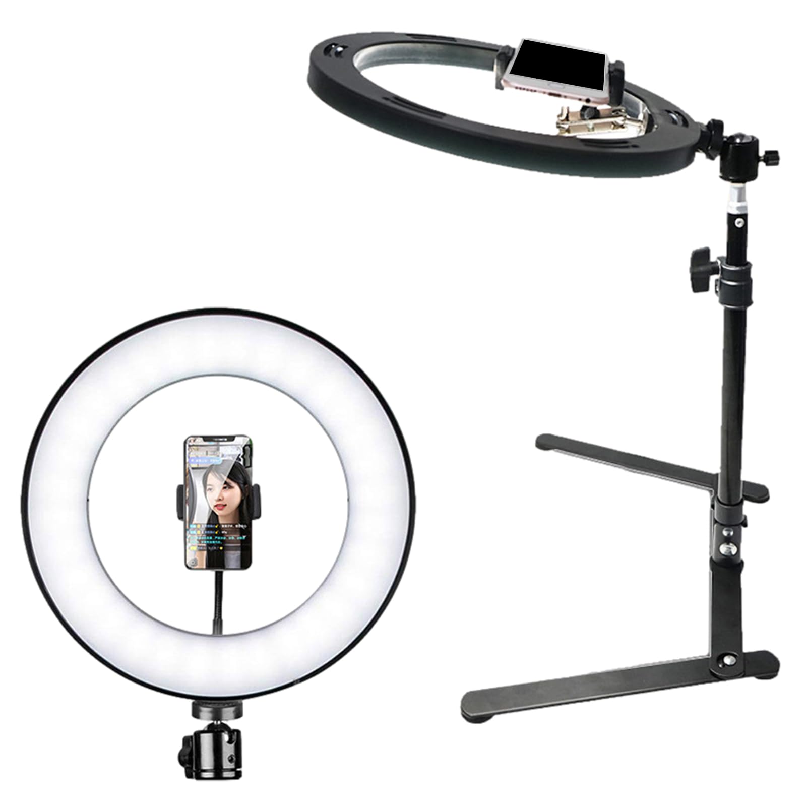 Adjustable Phone Stand with LED Light - Selfie Tripod Holder for iPhone, Android, Camera - Perfect for Cooking Videos, Vlogging, Live Streaming & Photography Accessories (A)
