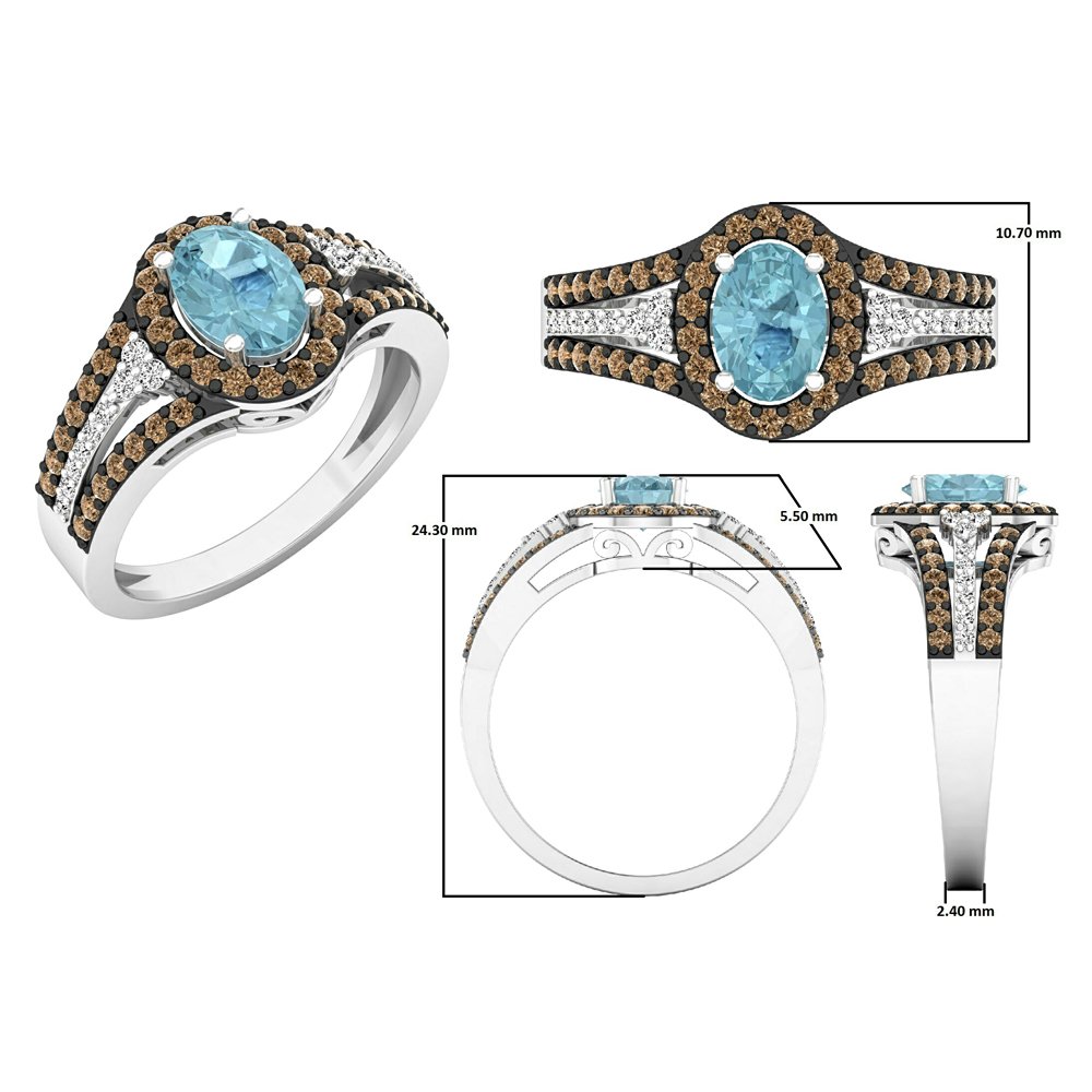14K Solid White Gold Blue Topaz, Champagne & White Diamond Halo Engagement Ring for Women | Dazzlingrock Collection | Perfect for Bridal, Wedding, Anniversary & Proposal Gifts