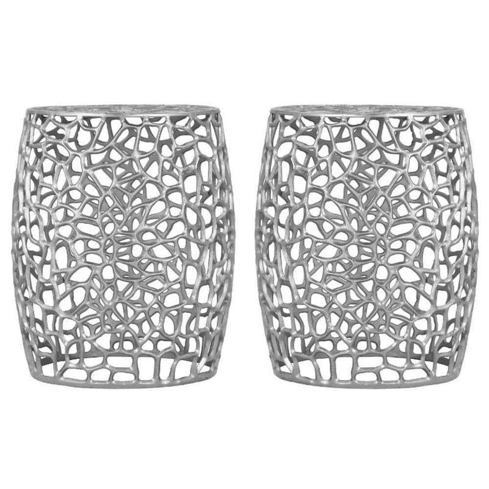 Home Square Solid Chrome Aluminum End Table Set of 2 - Modern Side Tables for Living Room, Bedroom, or Office - Perfect for Coffee, Lamps, and Decor