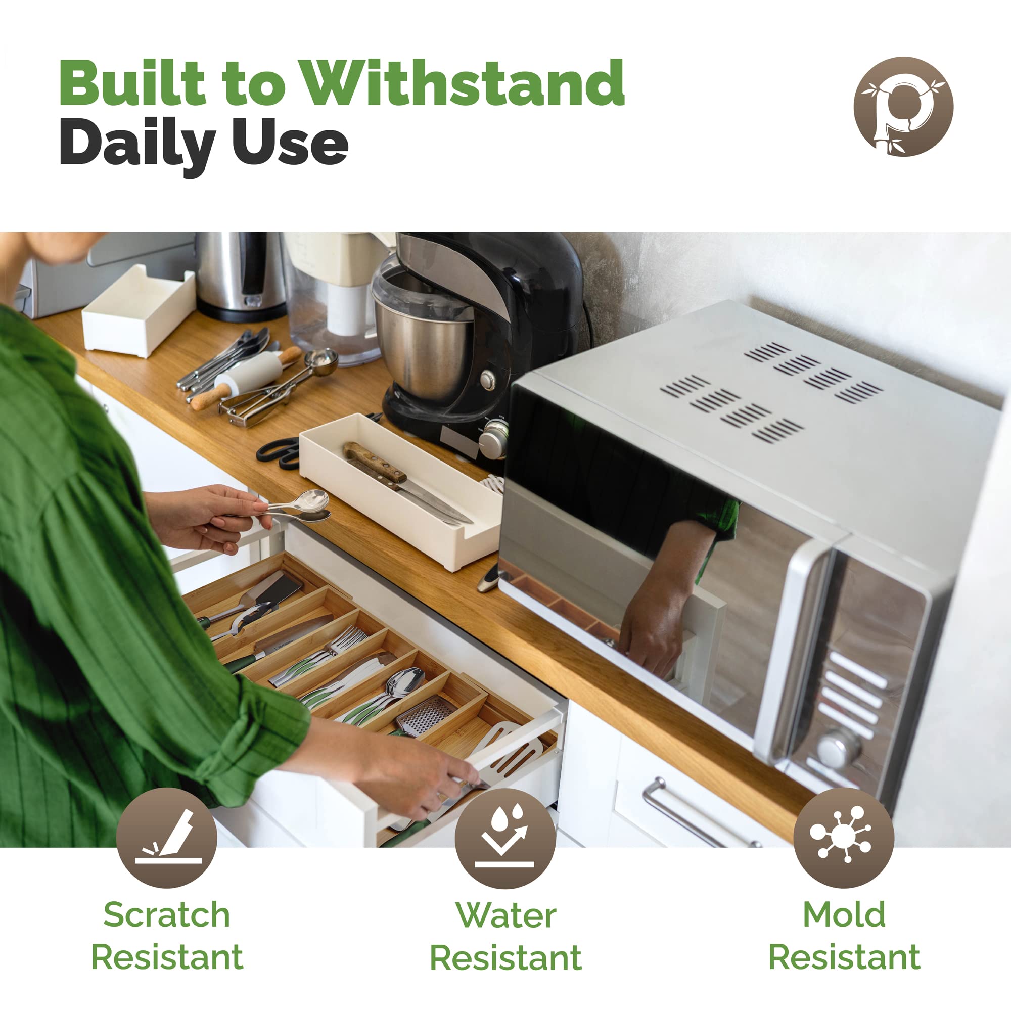 Expandable Silverware Organizer - Adjustable Kitchen Drawer Tray for Utensils & Cutlery (10 Compartments, Extends to 22 Inches) - Perfect for Organizing Spoons, Forks, Knives in Kitchen Drawers