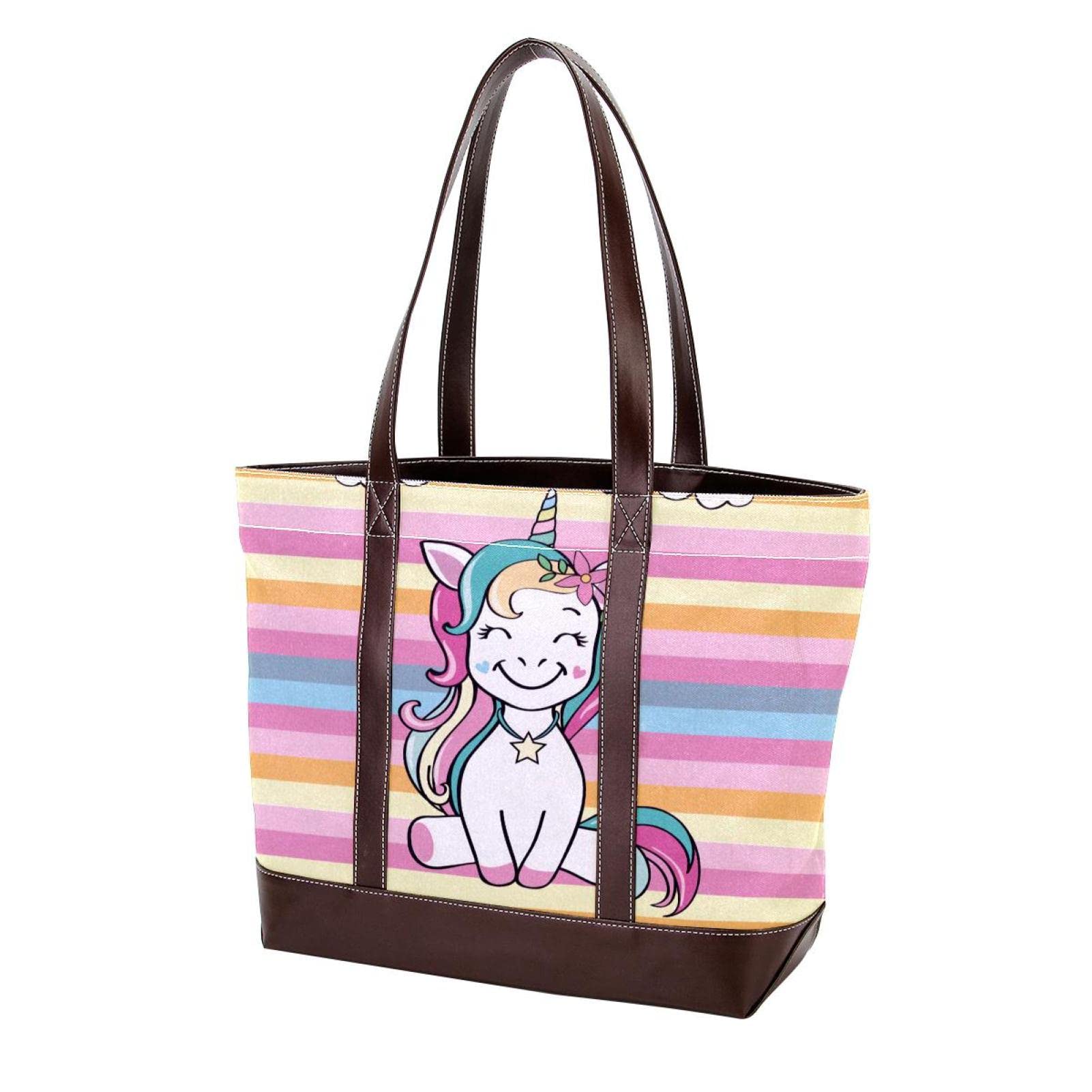 Stylish Large Leather & Canvas Tote Bags for Women - Top Handle Shoulder Satchel Hobo Purses with Stripe Pattern - Perfect for Work, Travel & Shopping