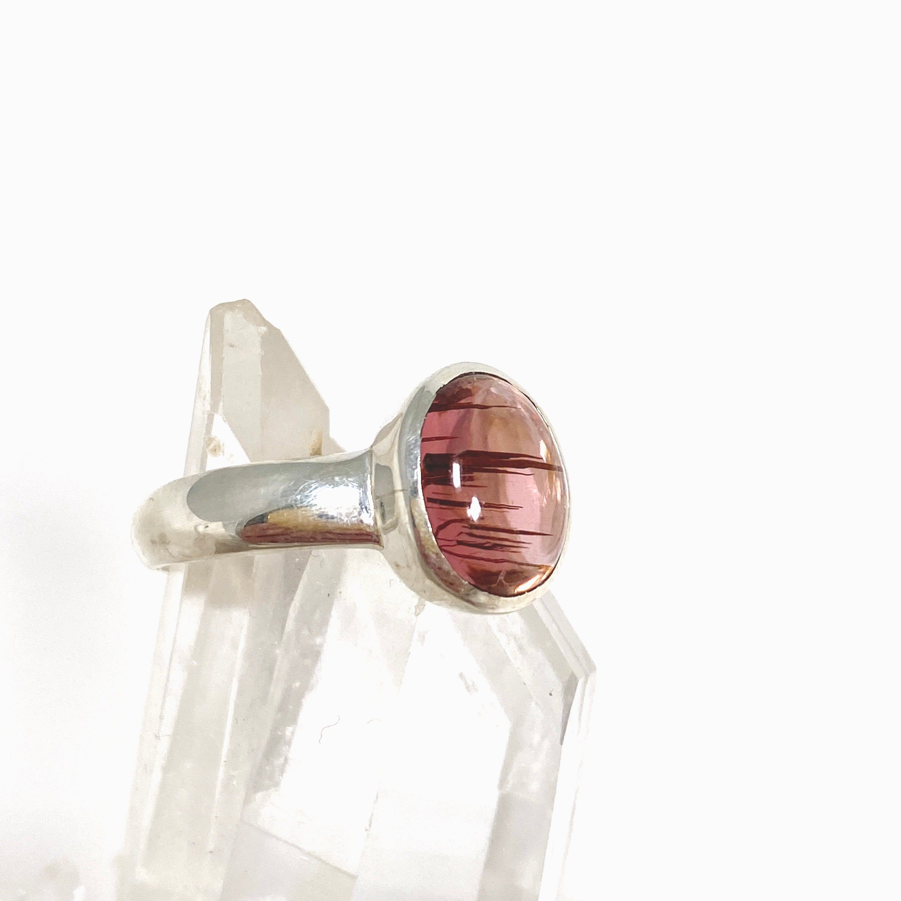 Pink Tourmaline Oval Cabochon Ring - Size 8 - Sterling Silver Women's Jewelry - Perfect for Valentine's Day Gifts & Anniversary Presents