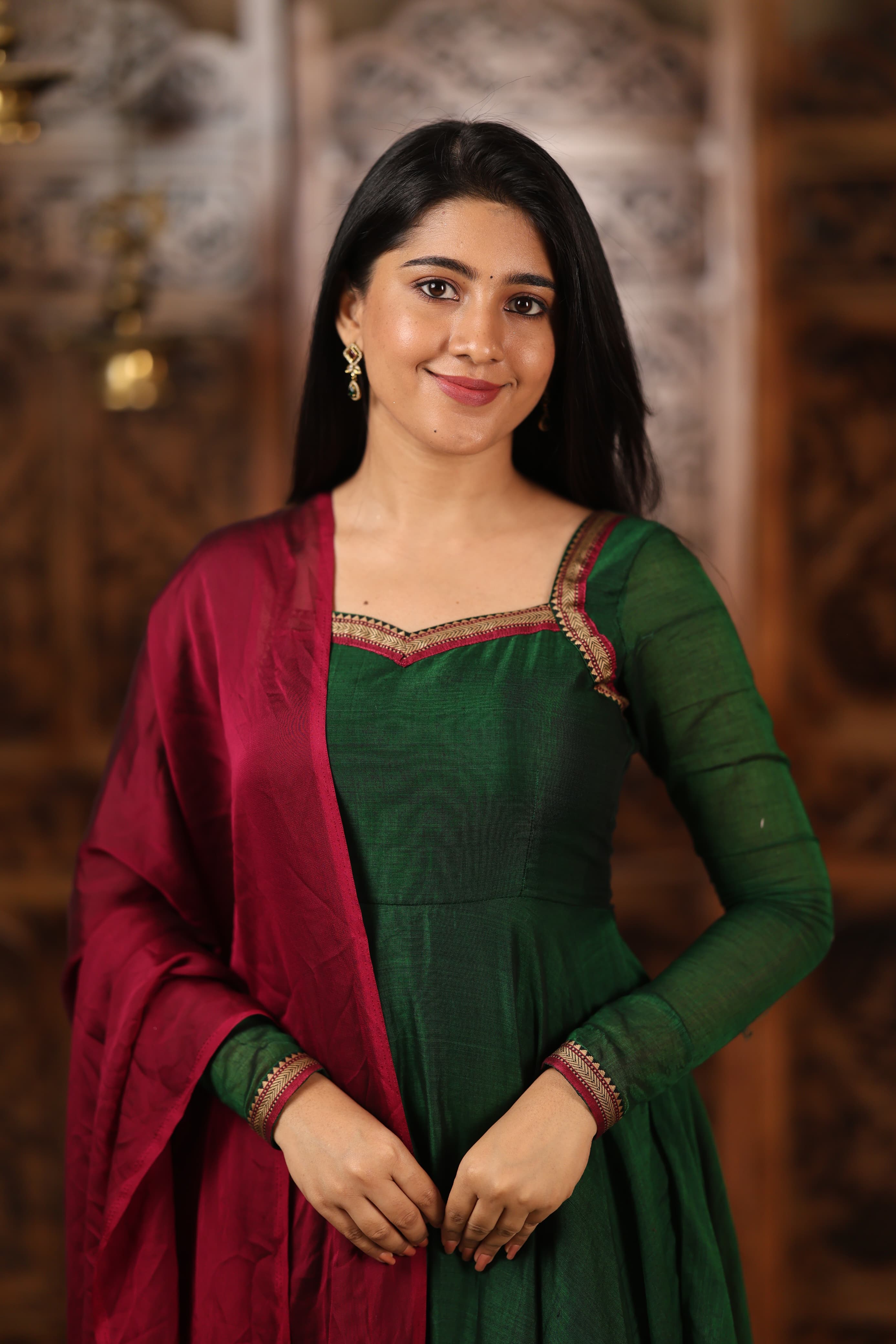 DD766 Thendral Pure Cotton Anarkali Dress - Women's Elegant Long Kurti with Flared Hem - Perfect for Festivals, Parties & Casual Wear