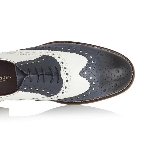 London Brogue Gatsby Leather Brogue Navy/White Men's Dress Shoes - Classic Oxford Style for Formal Wear & Business Occasions