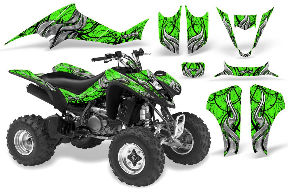 Kawasaki KFX 400 Graphics Kit - High-Quality Decals & Stickers in Black & Green | Perfect for ATV Customization & Off-Road Racing Accessories