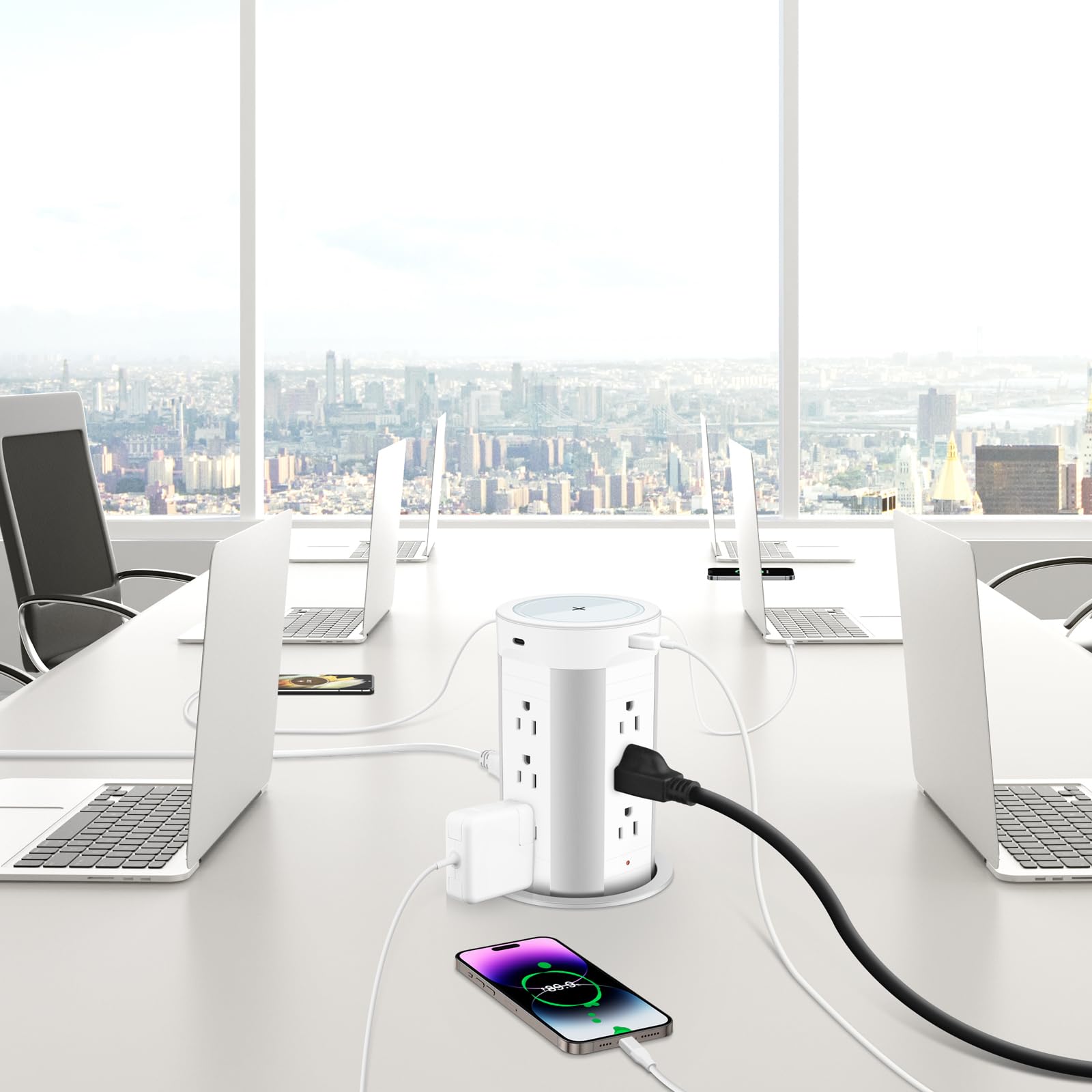 HEZI 4-inch Pop Up Countertop Outlet with 15W Wireless Charger | 45W Power Delivery | 2 USB-A & 2 USB-C Ports | 12 AC Outlets | Tamper Resistant 15A | for Home Office Kitchen Counter Island | Perfect for Charging Phones, Laptops & Small Appliances