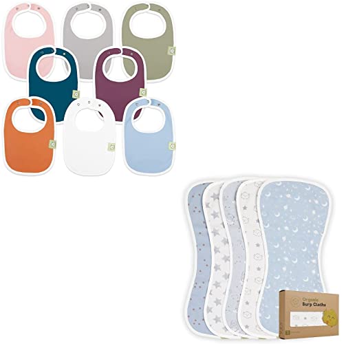 Organic Baby Bibs & Burp Cloths 5-Pack Set - 100% Cotton Teething Bibs for Boys & Girls - Soft Absorbent Unisex Drool Bibs for Infants & Toddlers - Perfect for Feeding, Teething & Messy Playtime (Constellation & Inspire Designs)