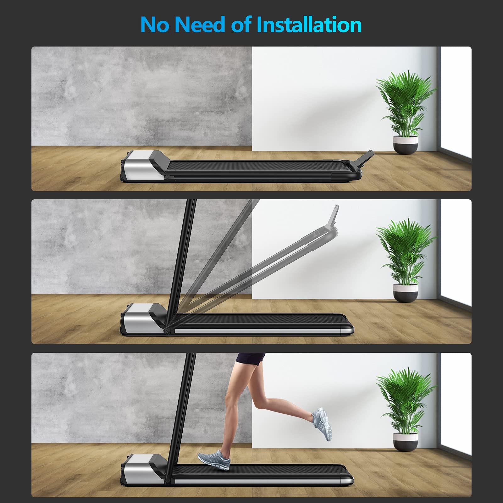 GYMAX Folding Treadmill - No Assembly Walking & Running Machine with LED Display, Phone Holder - Quiet Shock Absorption for Home Gym, Small Space Workout - Perfect for Cardio, Weight Loss & Indoor Fitness Training
